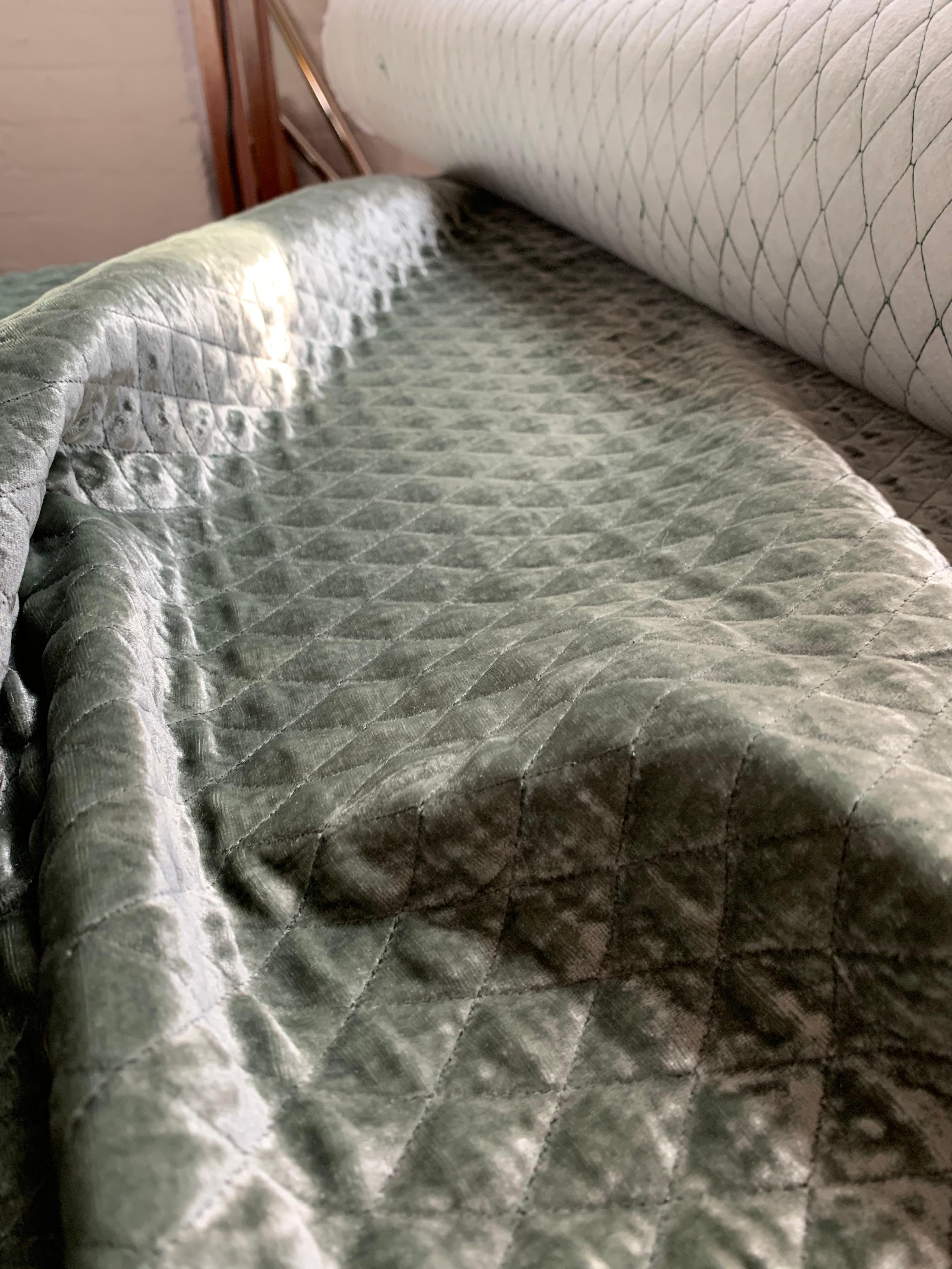 Royal Silk Velvet Silver-Sage Green Custom Matelassé, Italy In Excellent Condition In Brooklyn, NY