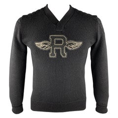 RALPH LAUREN RUGBY Size S Black Knitted Wool V-Neck Elbow Patch Pullover Sweater