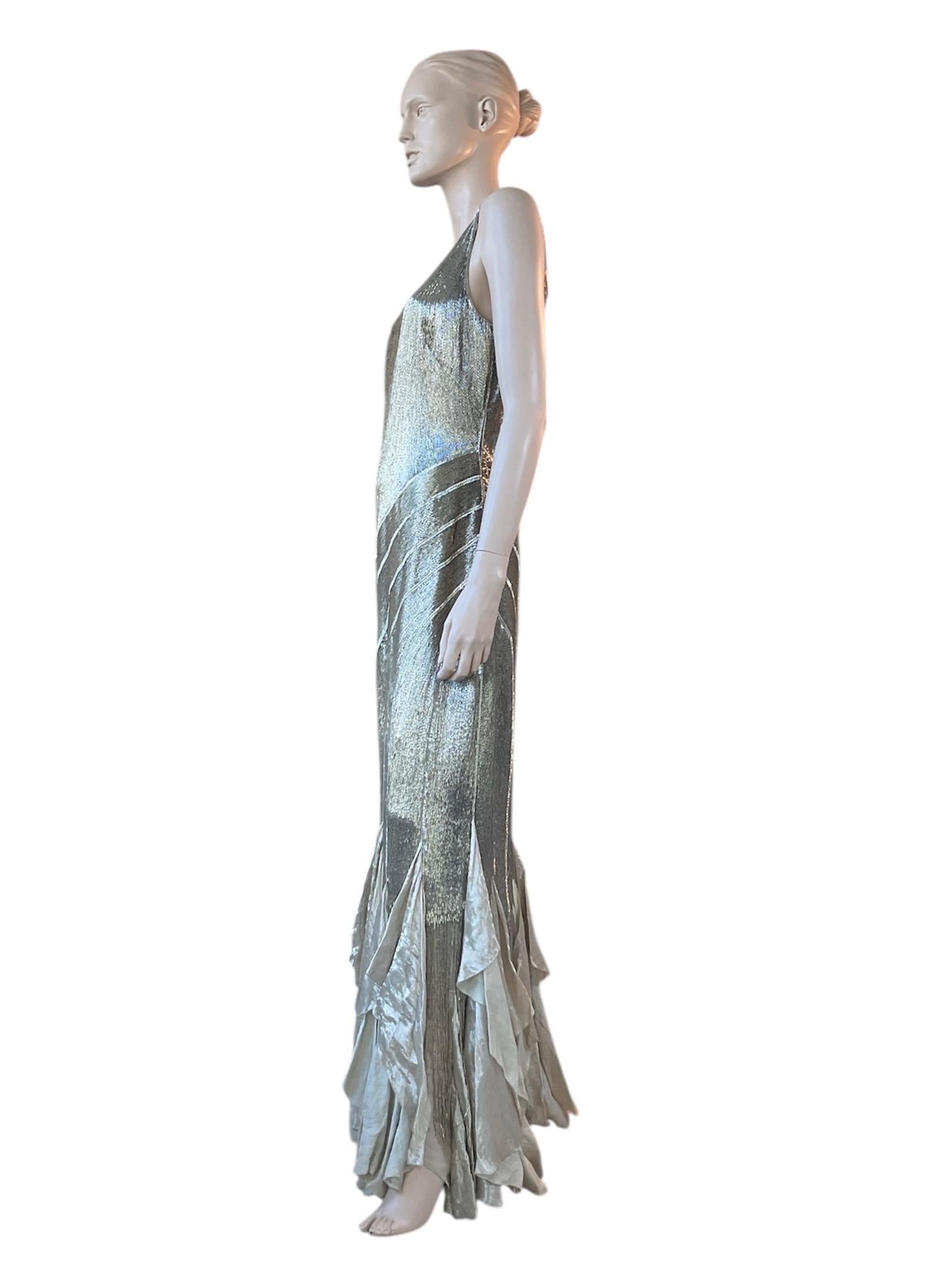 Ralph Lauren Runway Spring 2012 Silver Beaded Gown NWT (Robe à perles) Pour femmes en vente