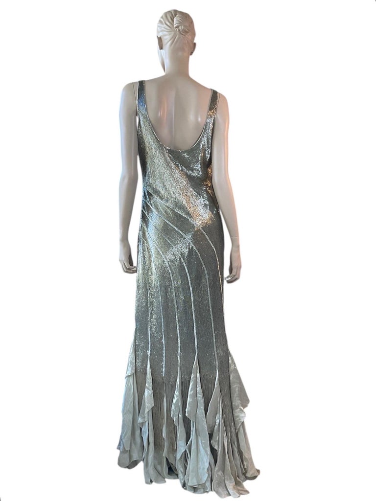 silver ralph lauren dress Vintage 2007 Ralph Lauren Purple Label Beaded Rhinestone Metallic Silver Lam Strapless Gown