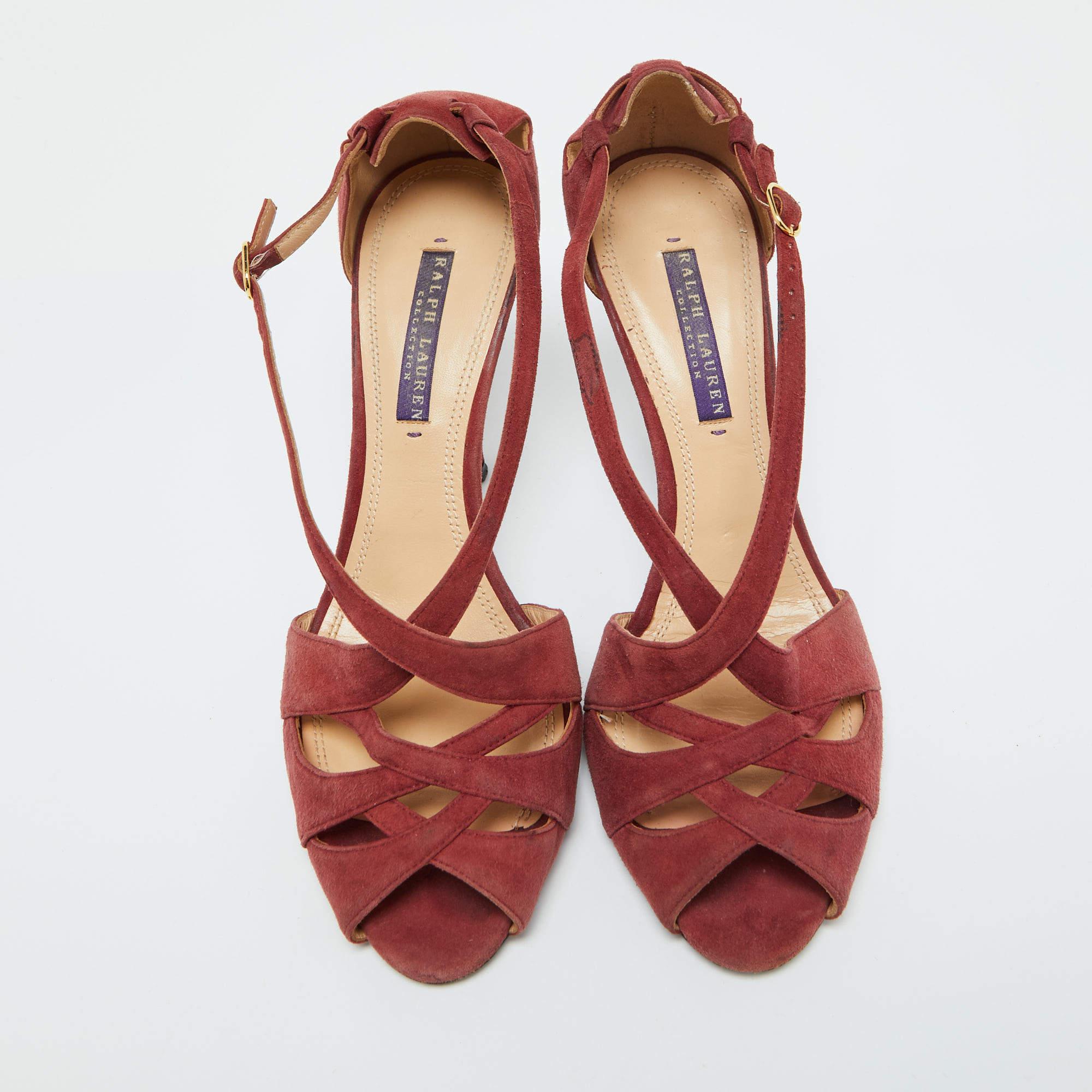 Ralph Lauren Sandalias de dedo Arianna de ante rojo óxido Talla 39 Marrón