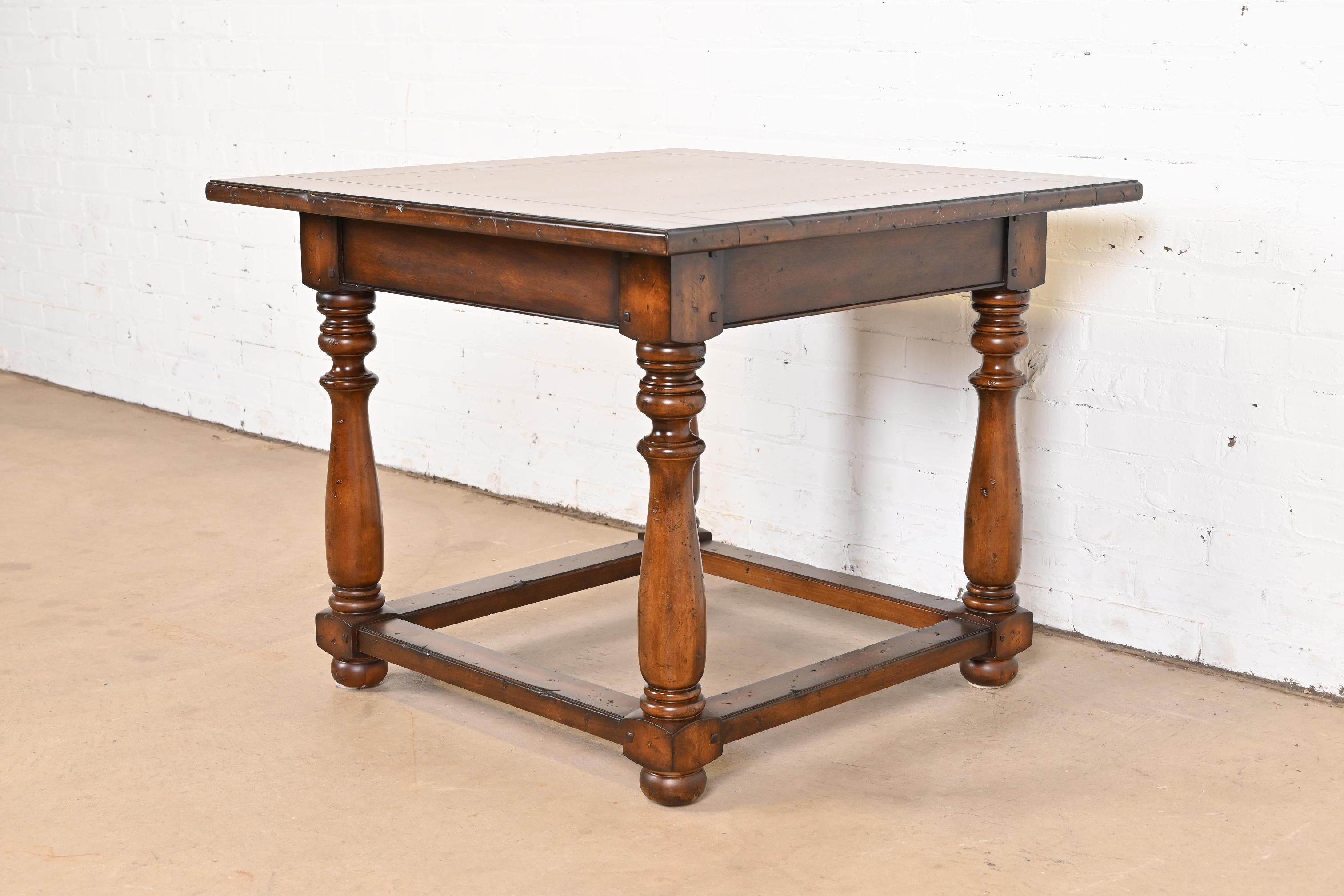 20th Century Ralph Lauren Rustic European Carved Walnut Side Table For Sale