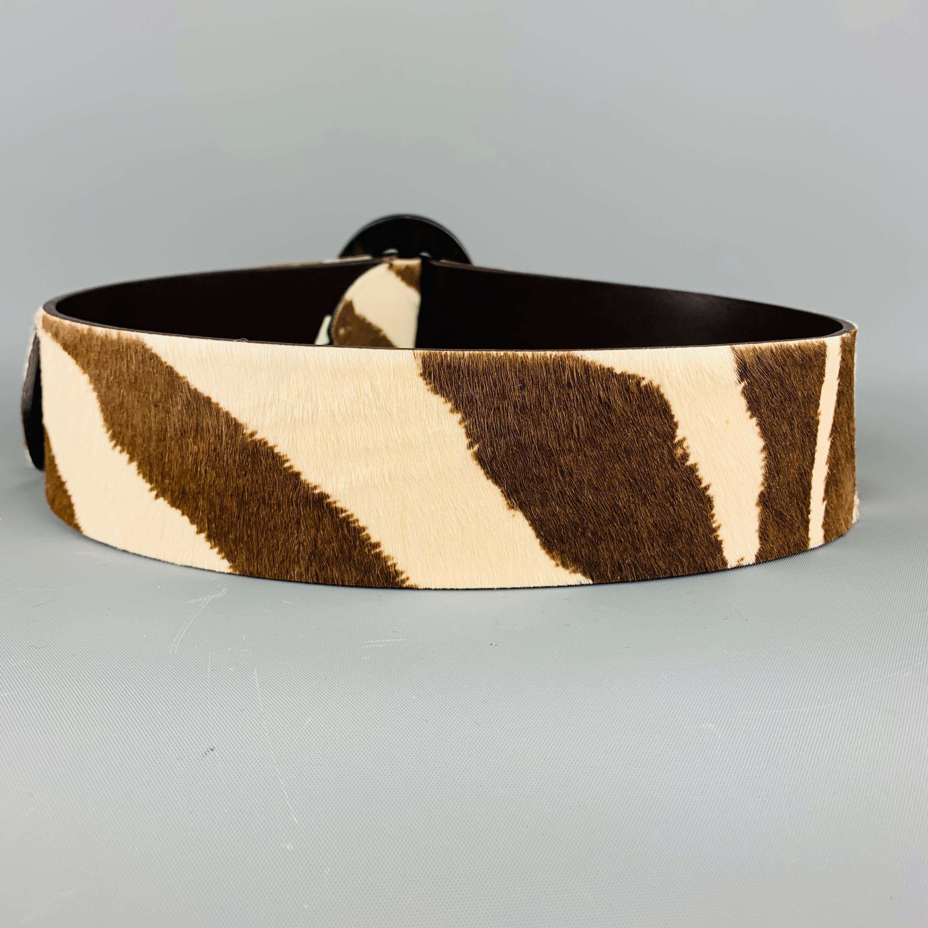 RALPH LAUREN S Brown & Cream Zebra Print Horsehair Belt In Excellent Condition In San Francisco, CA
