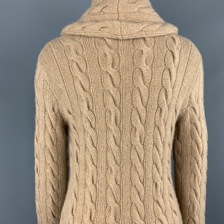 RALPH LAUREN S Camel Cashmere Cableknit Shawl Collar Long Line Cardigan