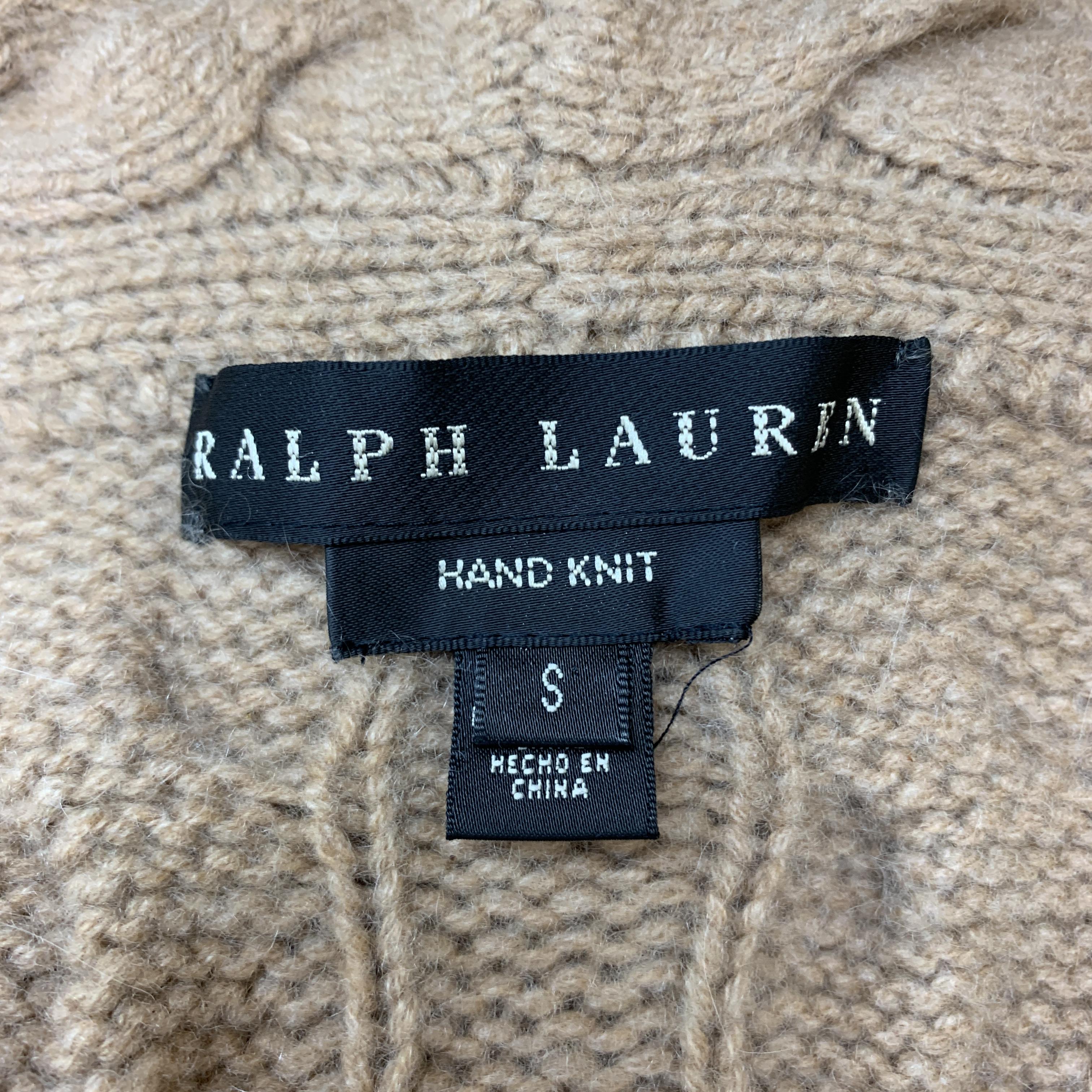 RALPH LAUREN S Camel Cashmere Cableknit Shawl Collar Long Line Cardigan In Excellent Condition In San Francisco, CA