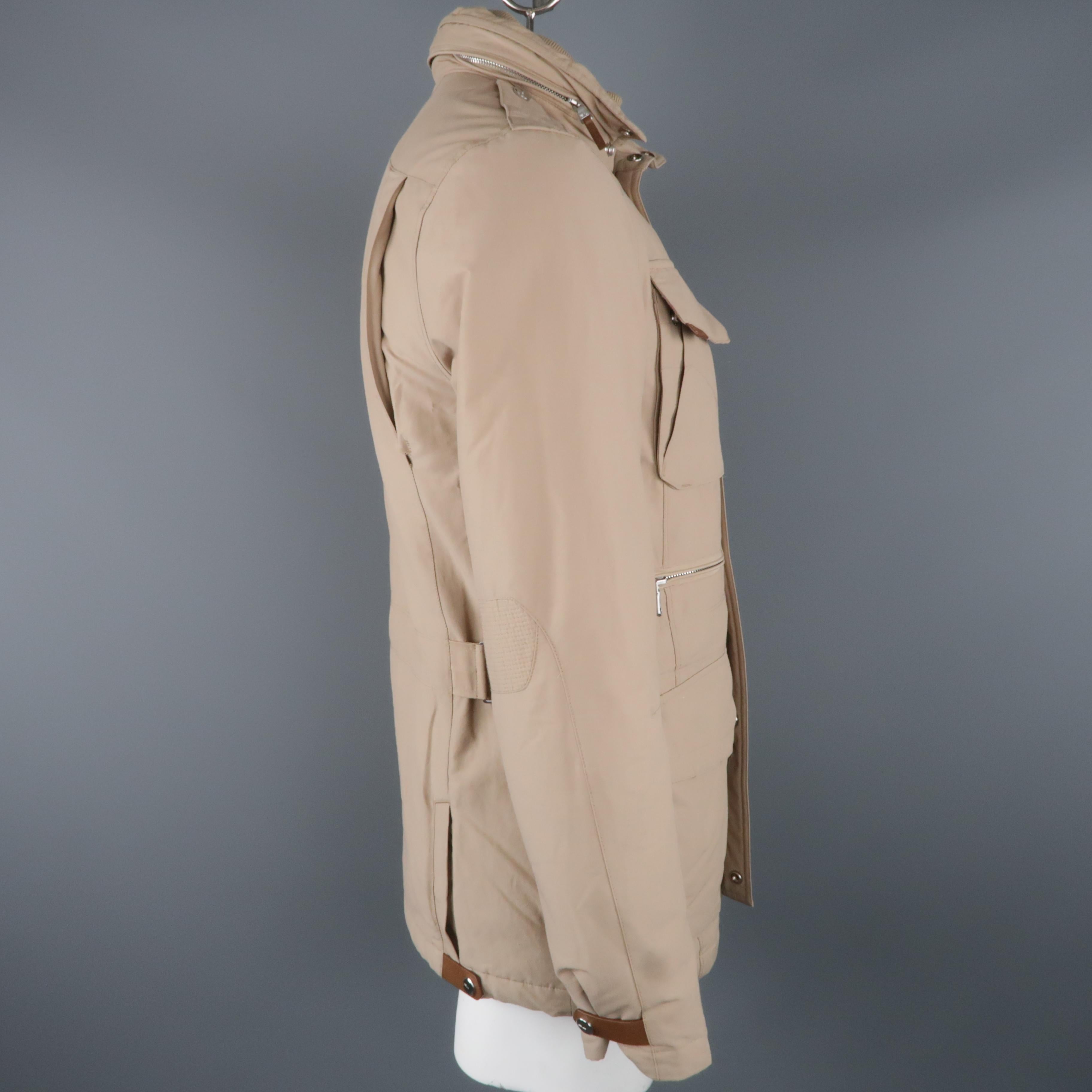 RALPH LAUREN S Khaki Solid Nylon Zip & Snaps Jacket In Excellent Condition In San Francisco, CA