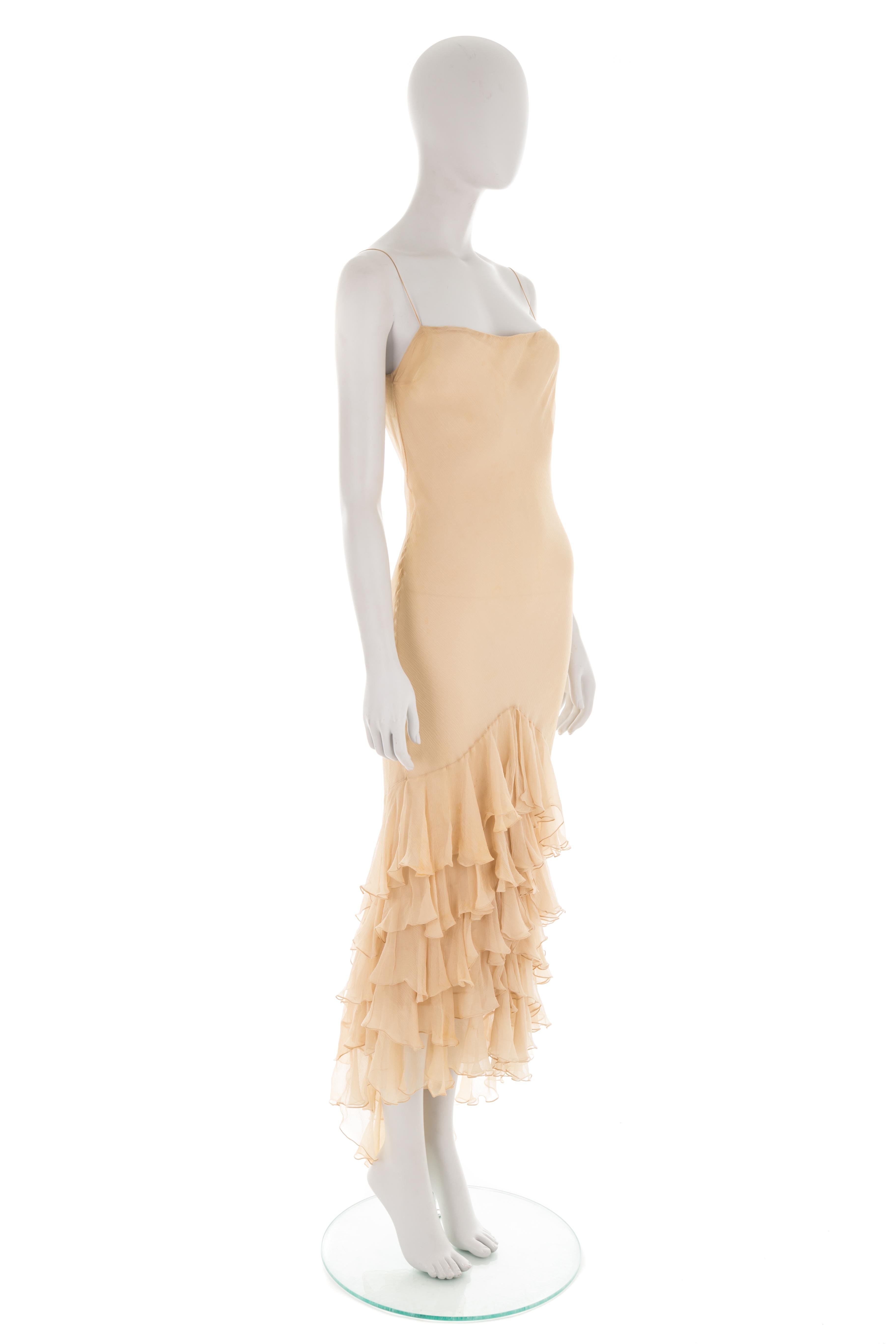 Women's or Men's Ralph Lauren S/S 2005 beige ruffled mermaid chiffon dress