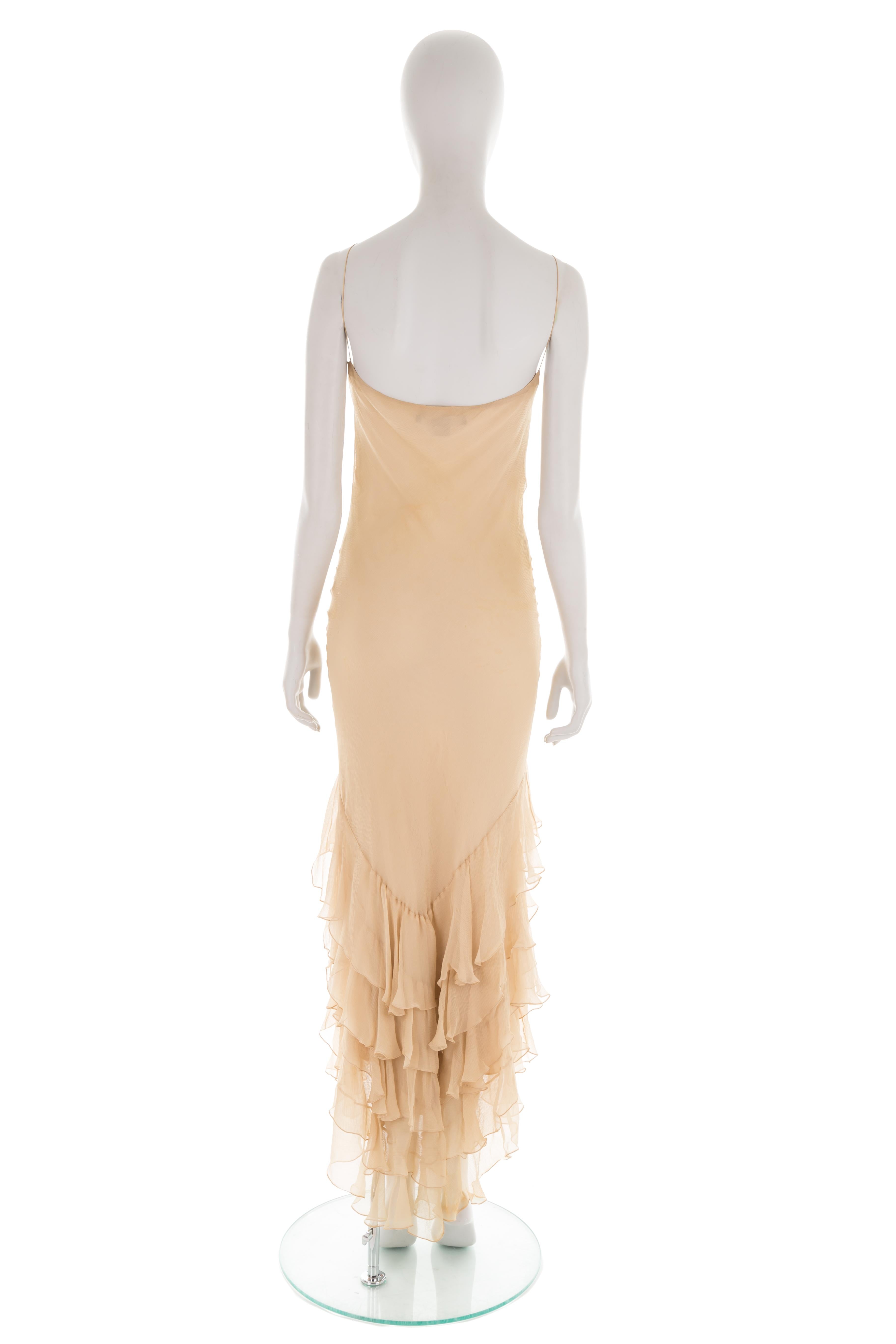 Ralph Lauren S/S 2005 beige ruffled mermaid chiffon dress 2