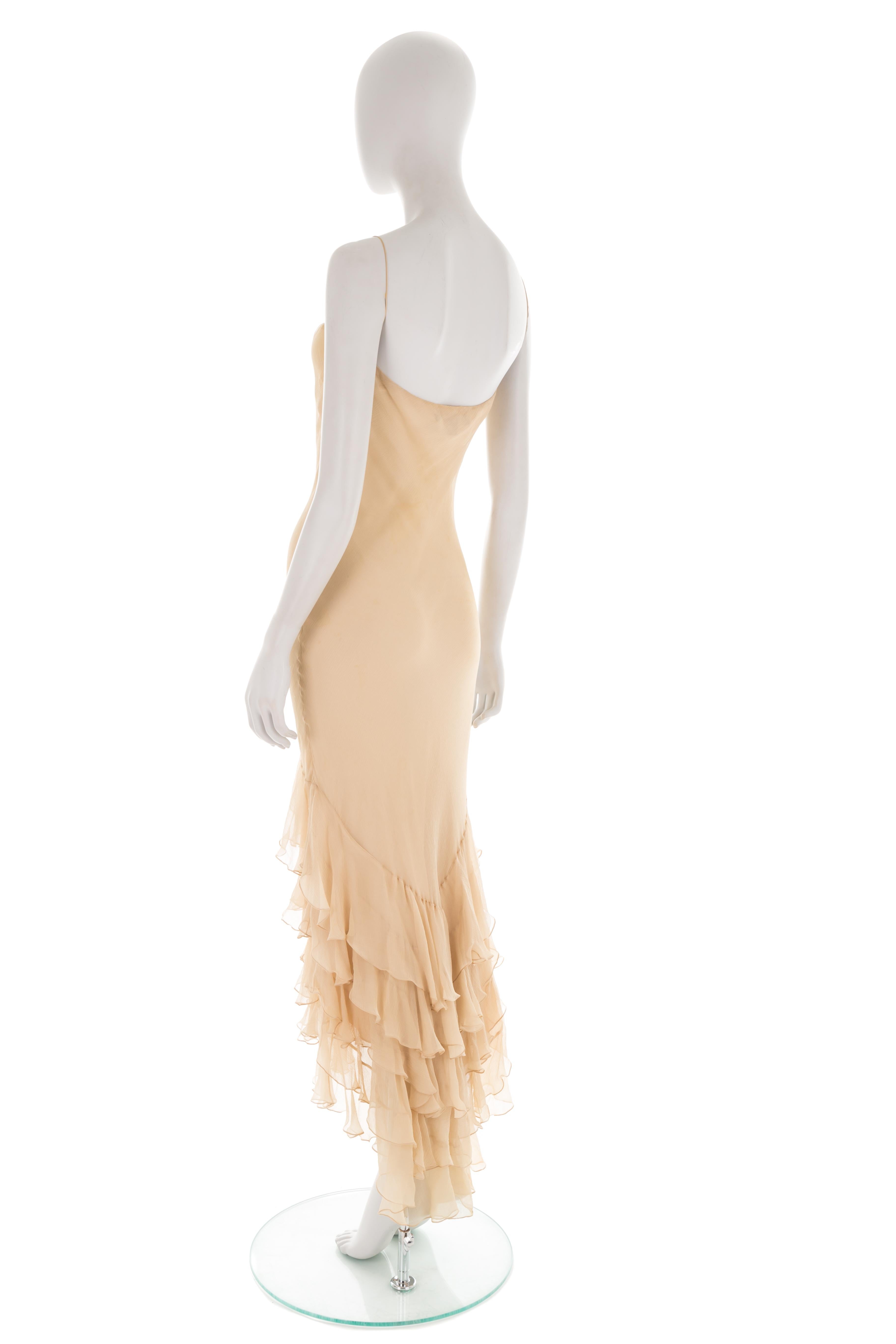 Ralph Lauren S/S 2005 beige ruffled mermaid chiffon dress 3