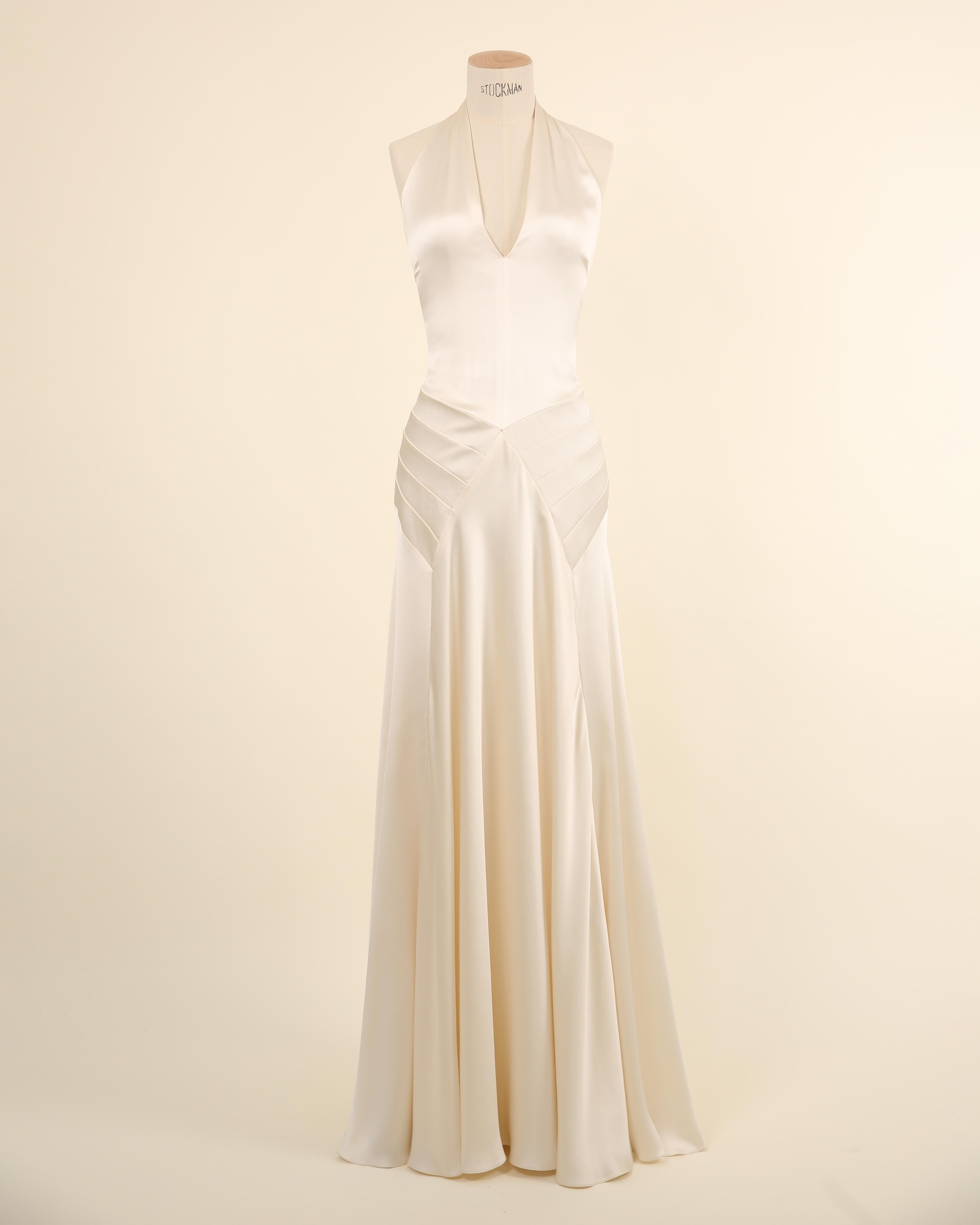 Ralph Lauren S/S 2009 white ivory silk plunging halter neck wedding gown dress In Good Condition For Sale In Paris, FR