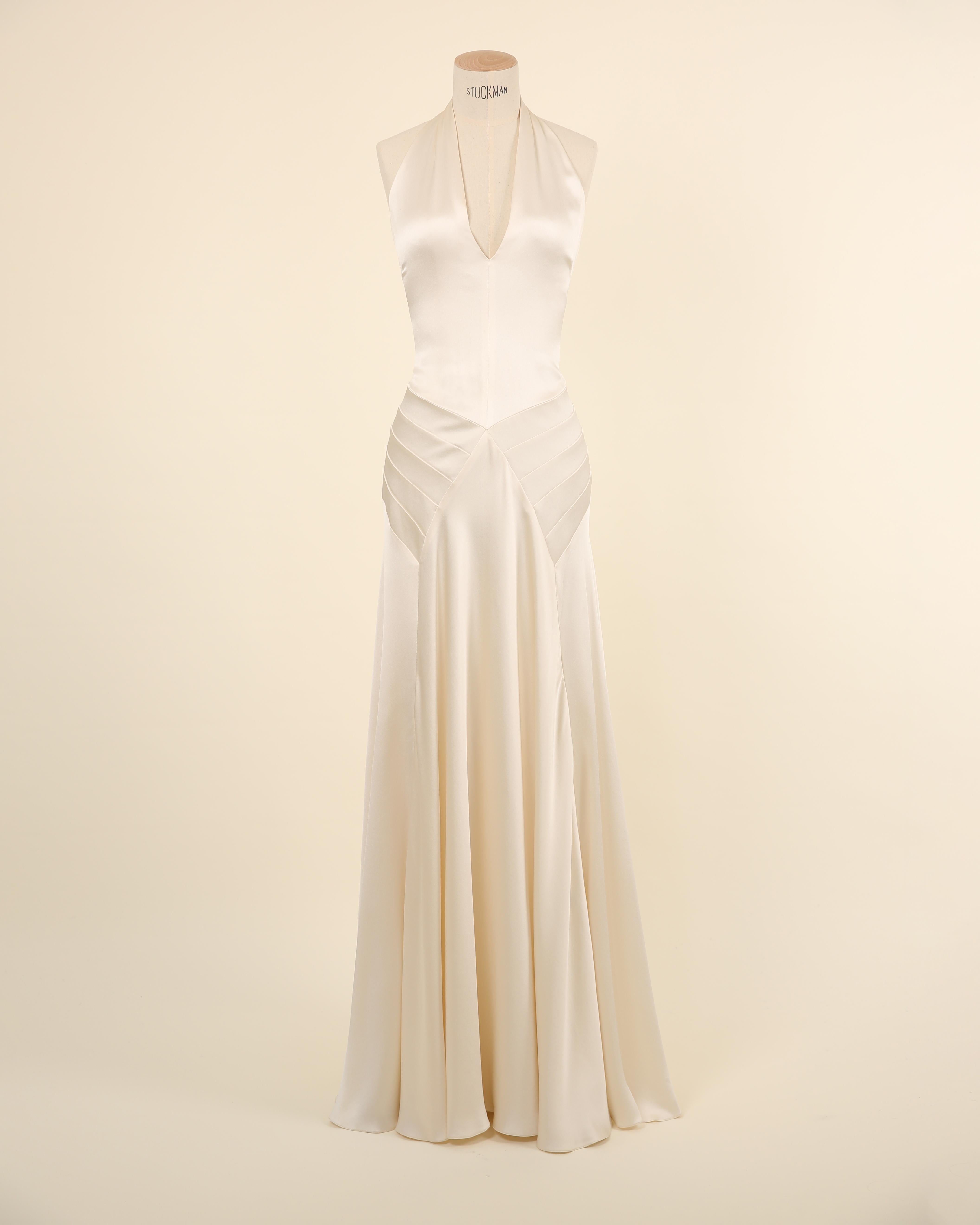 Ralph Lauren S/S 2009 white ivory silk plunging halter neck wedding gown dress In Good Condition For Sale In Paris, FR