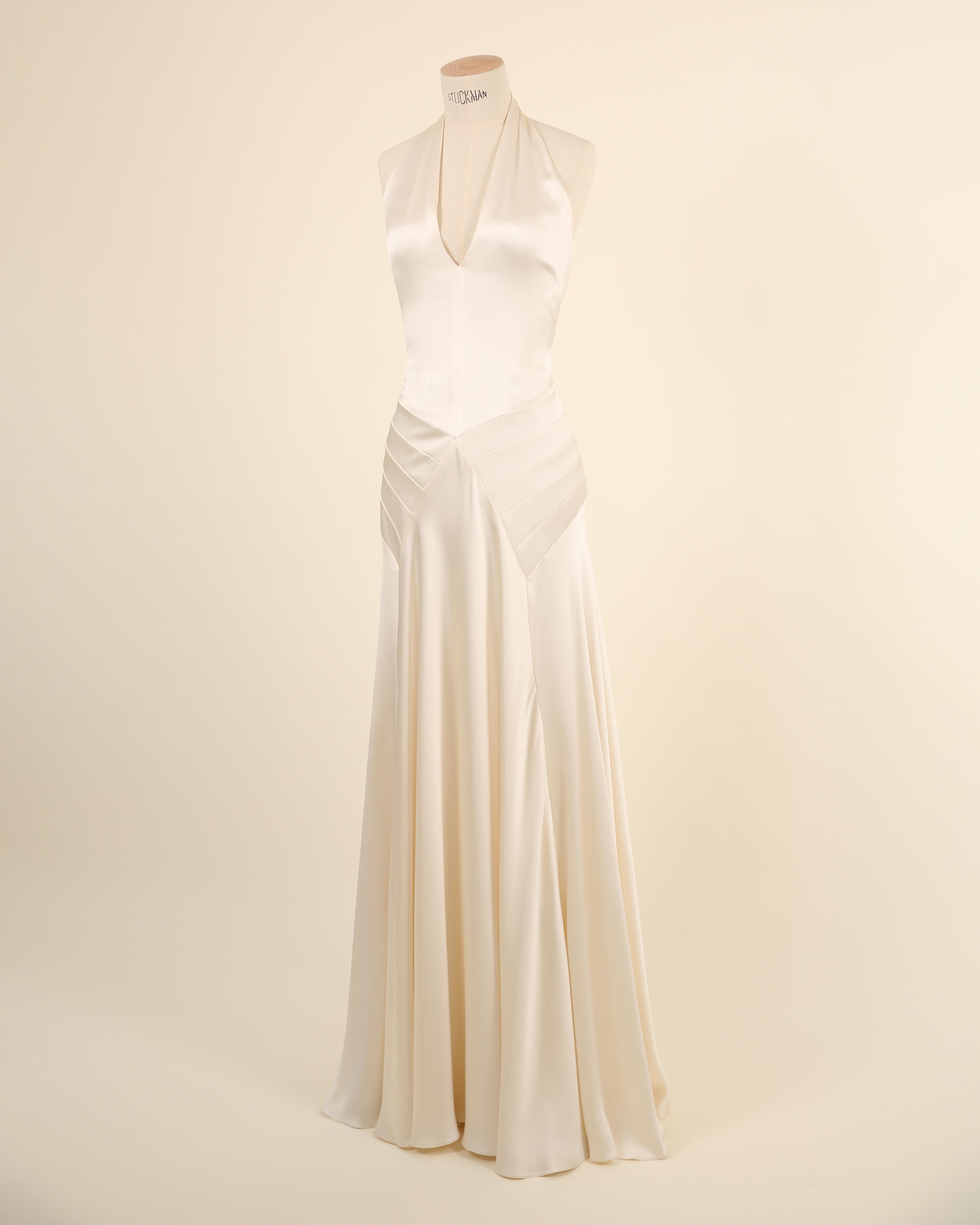 Women's Ralph Lauren S/S 2009 white ivory silk plunging halter neck wedding gown dress