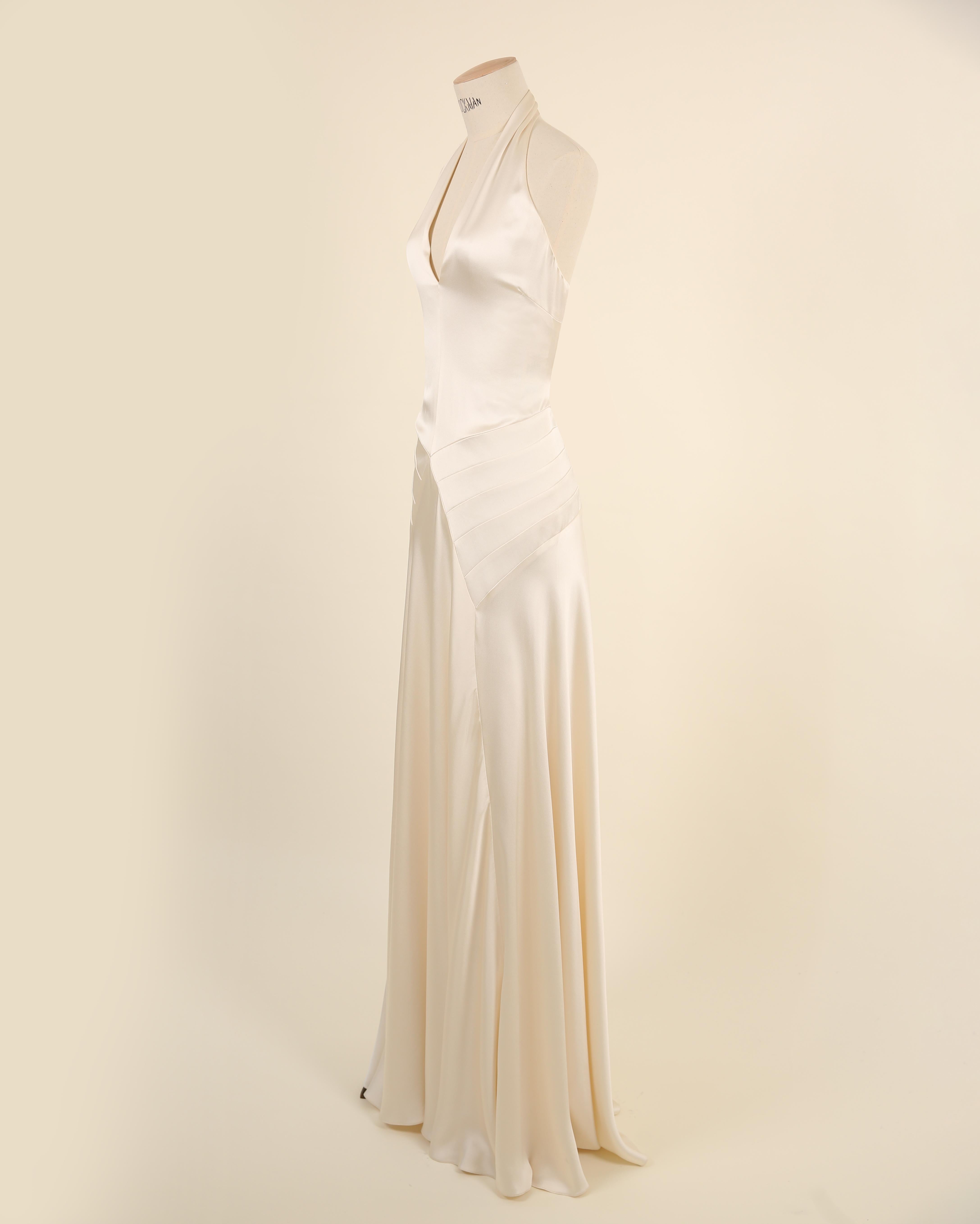Ralph Lauren S/S 2009 white ivory silk plunging halter neck wedding gown dress For Sale 2