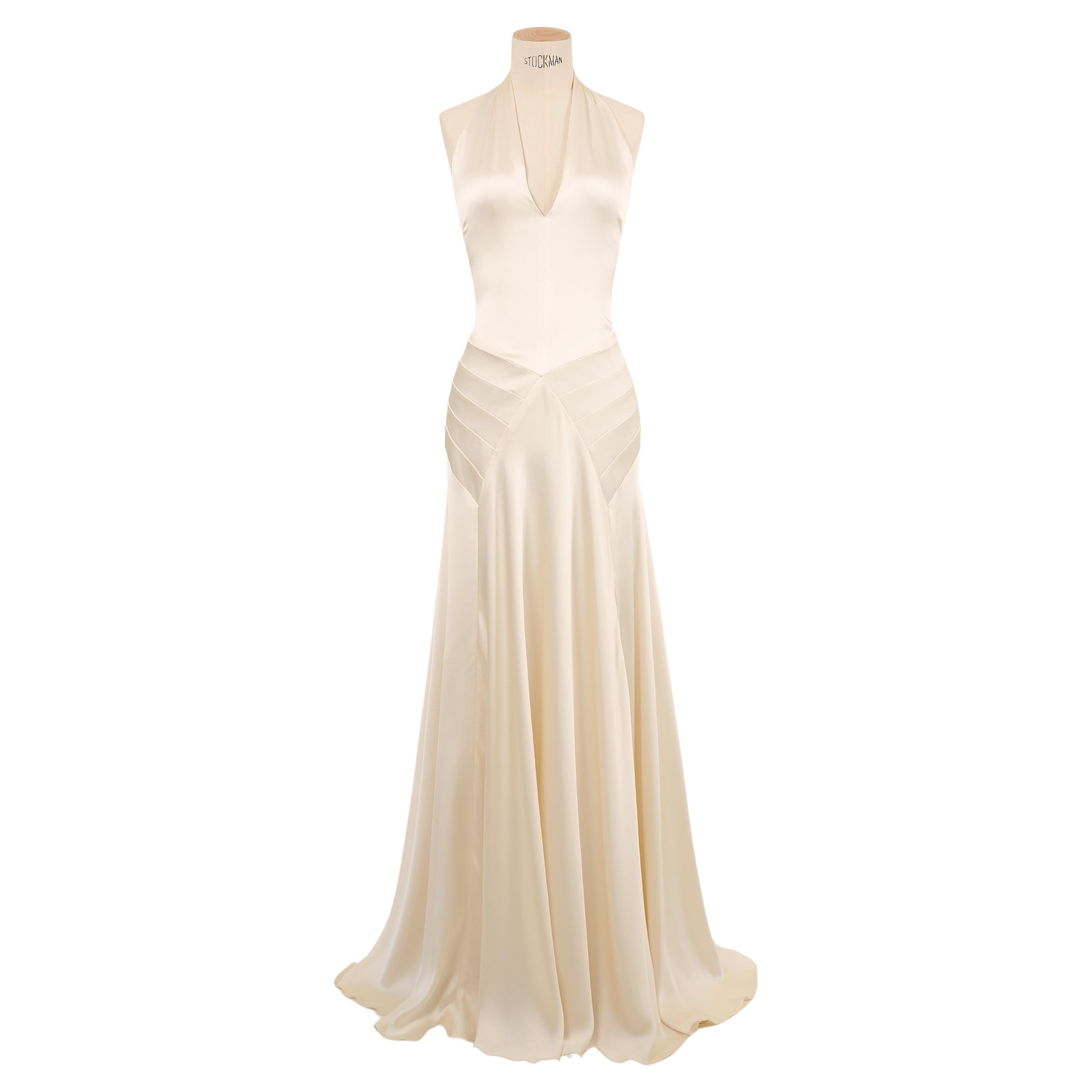 Ralph Lauren S/S 2009 white ivory silk plunging halter neck wedding gown dress For Sale