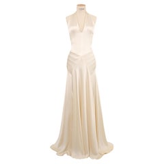 Antique Ralph Lauren S/S 2009 white ivory silk plunging halter neck wedding gown dress