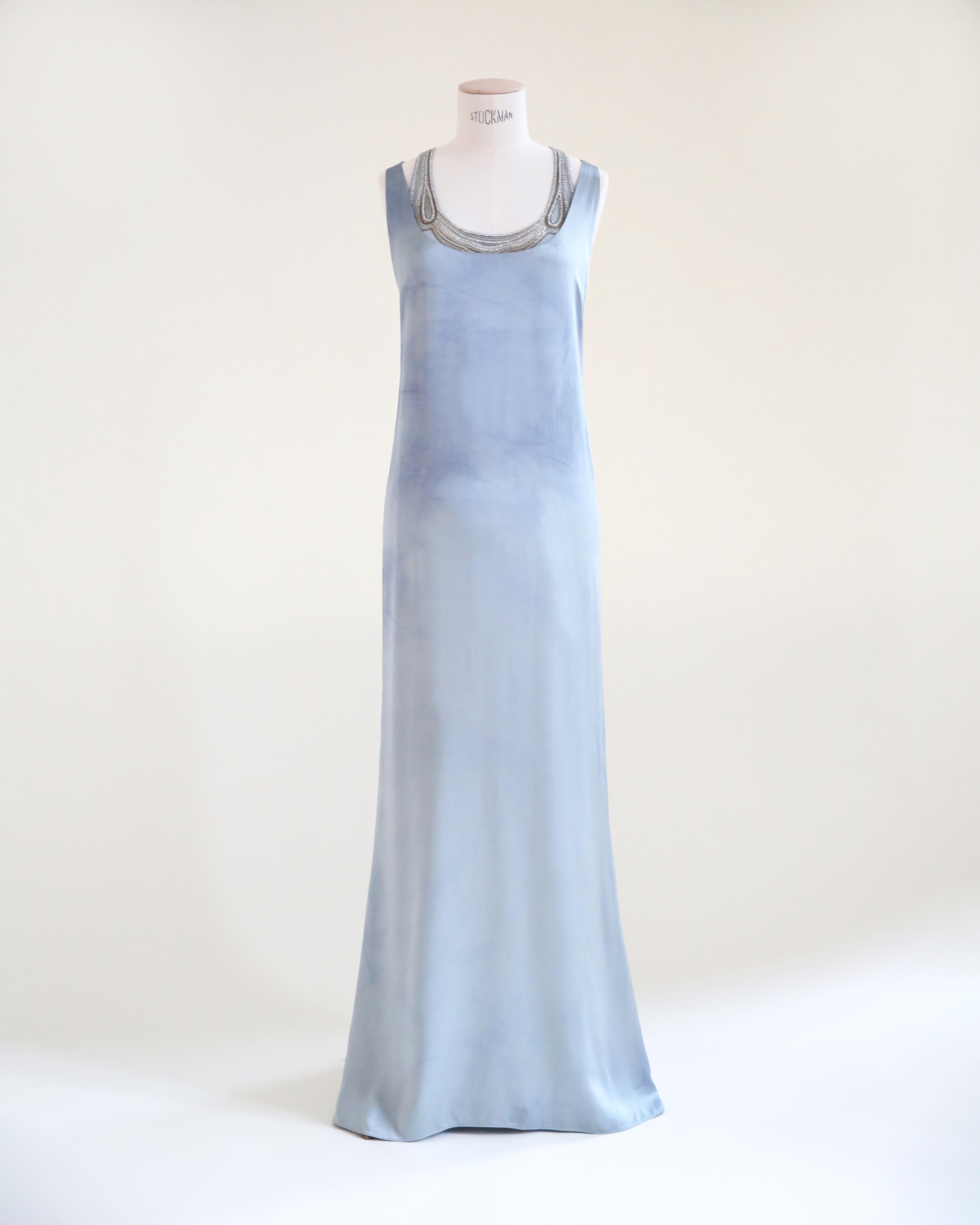 Ralph Lauren S/S 2010 lila Label blau ombre Seide rückenfrei Perlen Kleid Kleid 8 (Blau) im Angebot