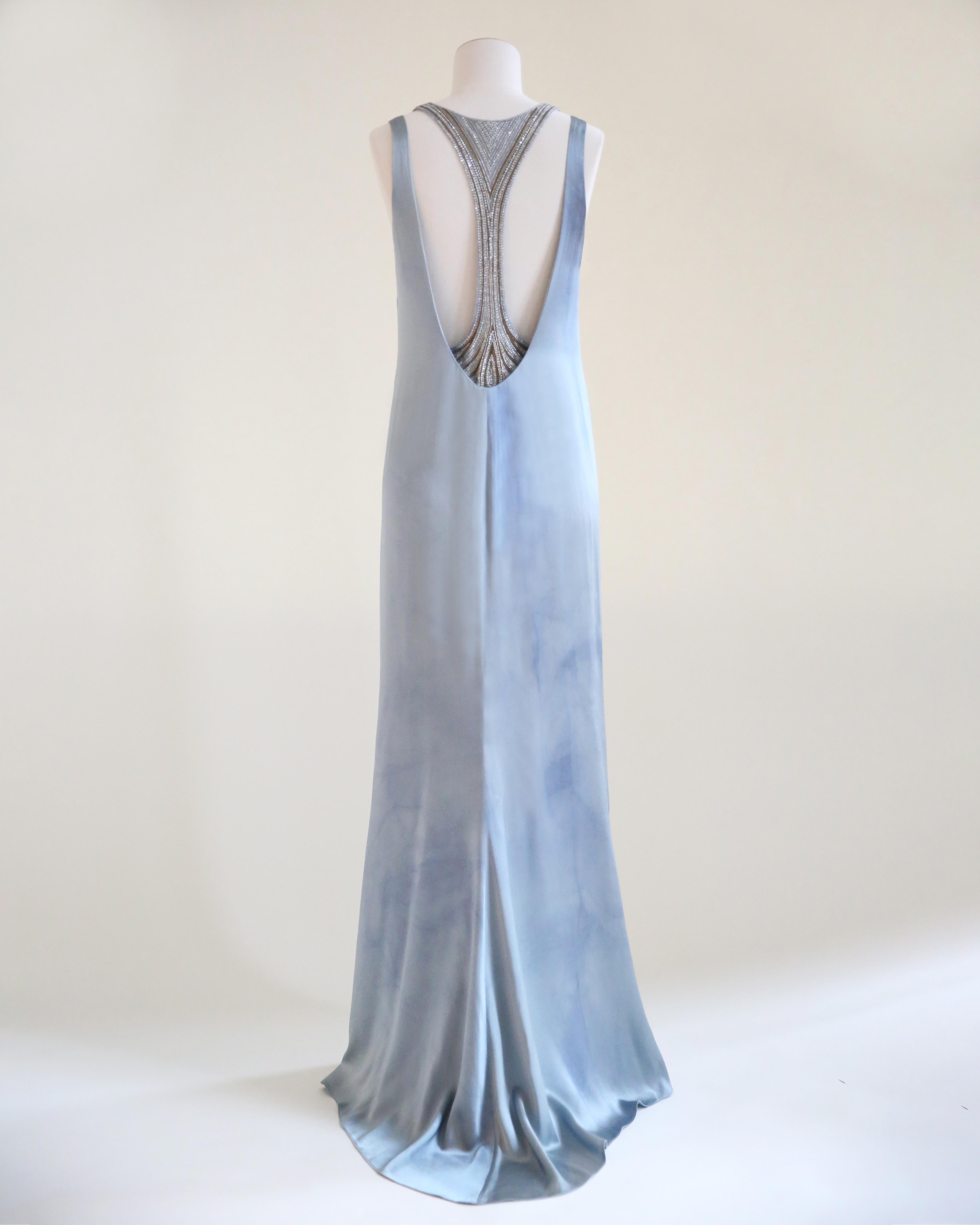 Ralph Lauren S/S 2010 lila Label blau ombre Seide rückenfrei Perlen Kleid Kleid 8 im Zustand „Gut“ im Angebot in Milano, Lombardia
