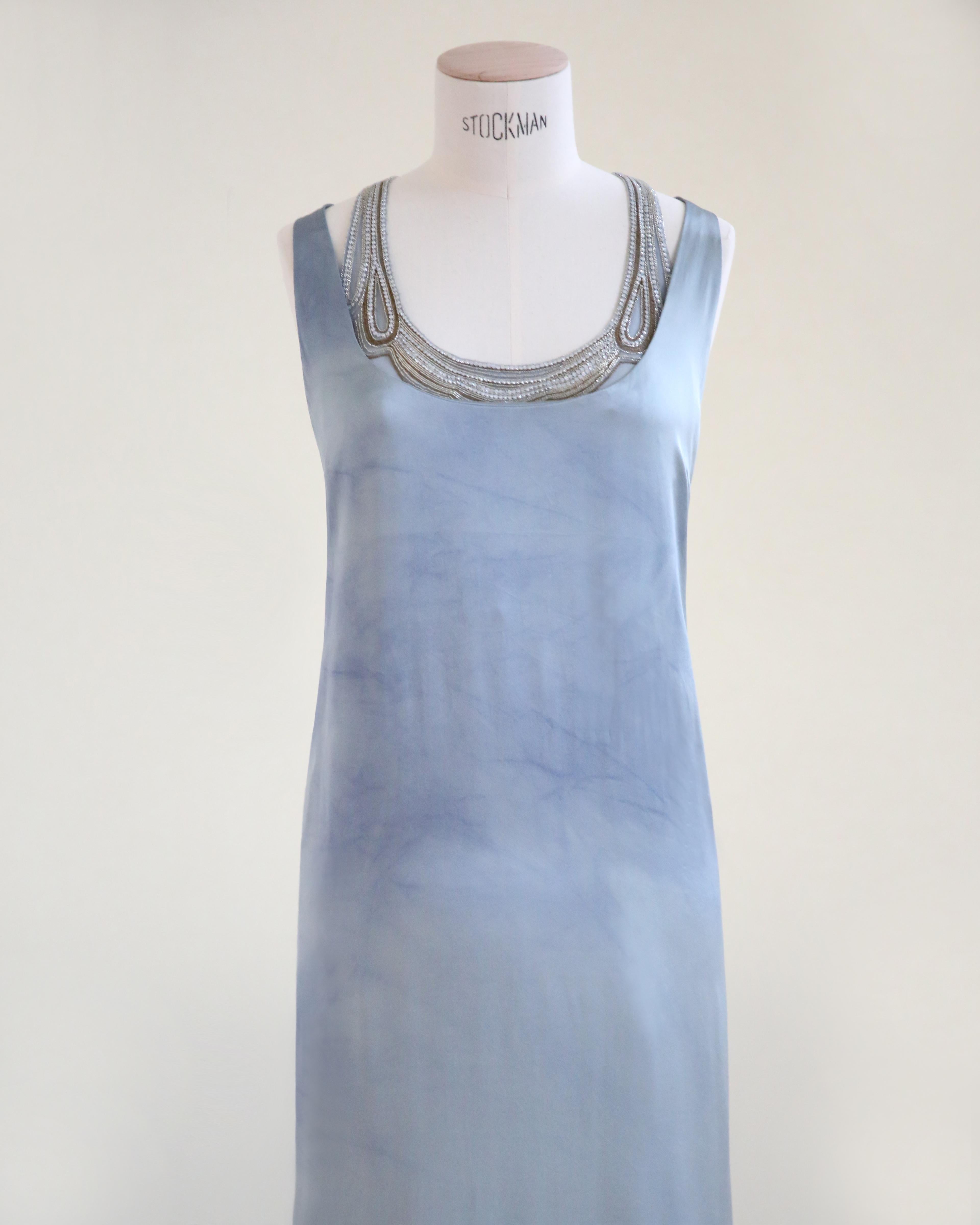 Ralph Lauren S/S 2010 lila Label blau ombre Seide rückenfrei Perlen Kleid Kleid 8 Damen im Angebot