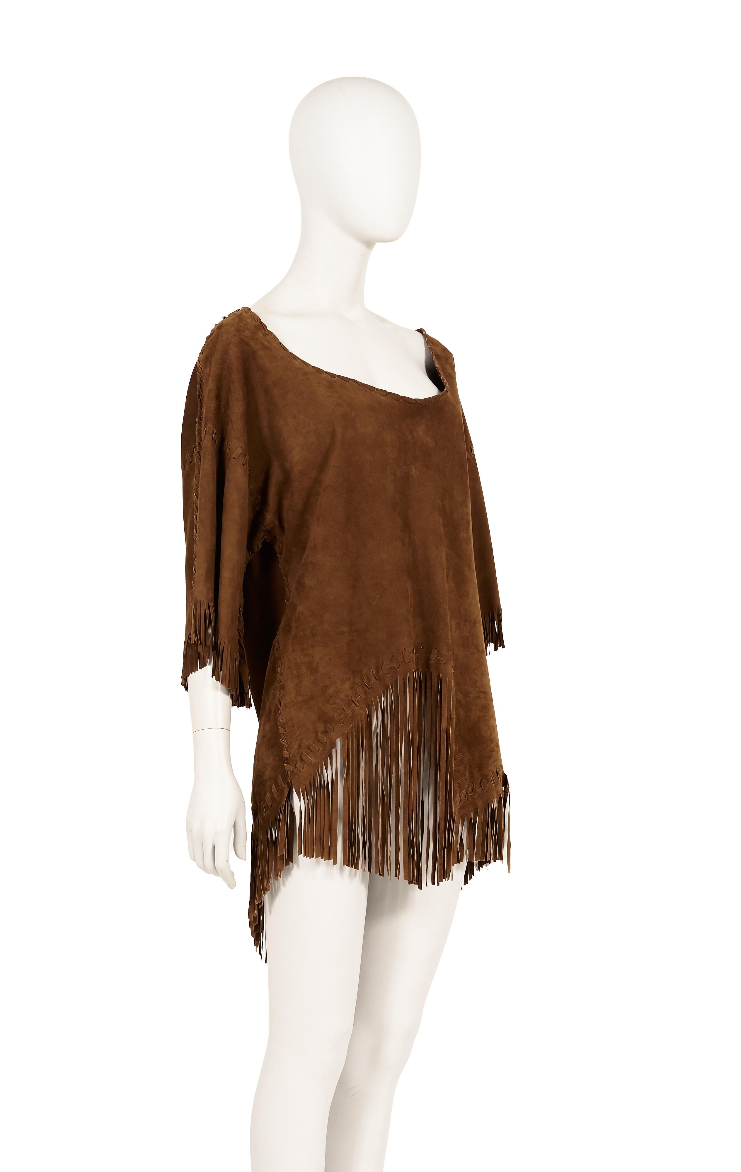 Women's Ralph Lauren S/S 2011 brown suede asymmetrical fringe top For Sale