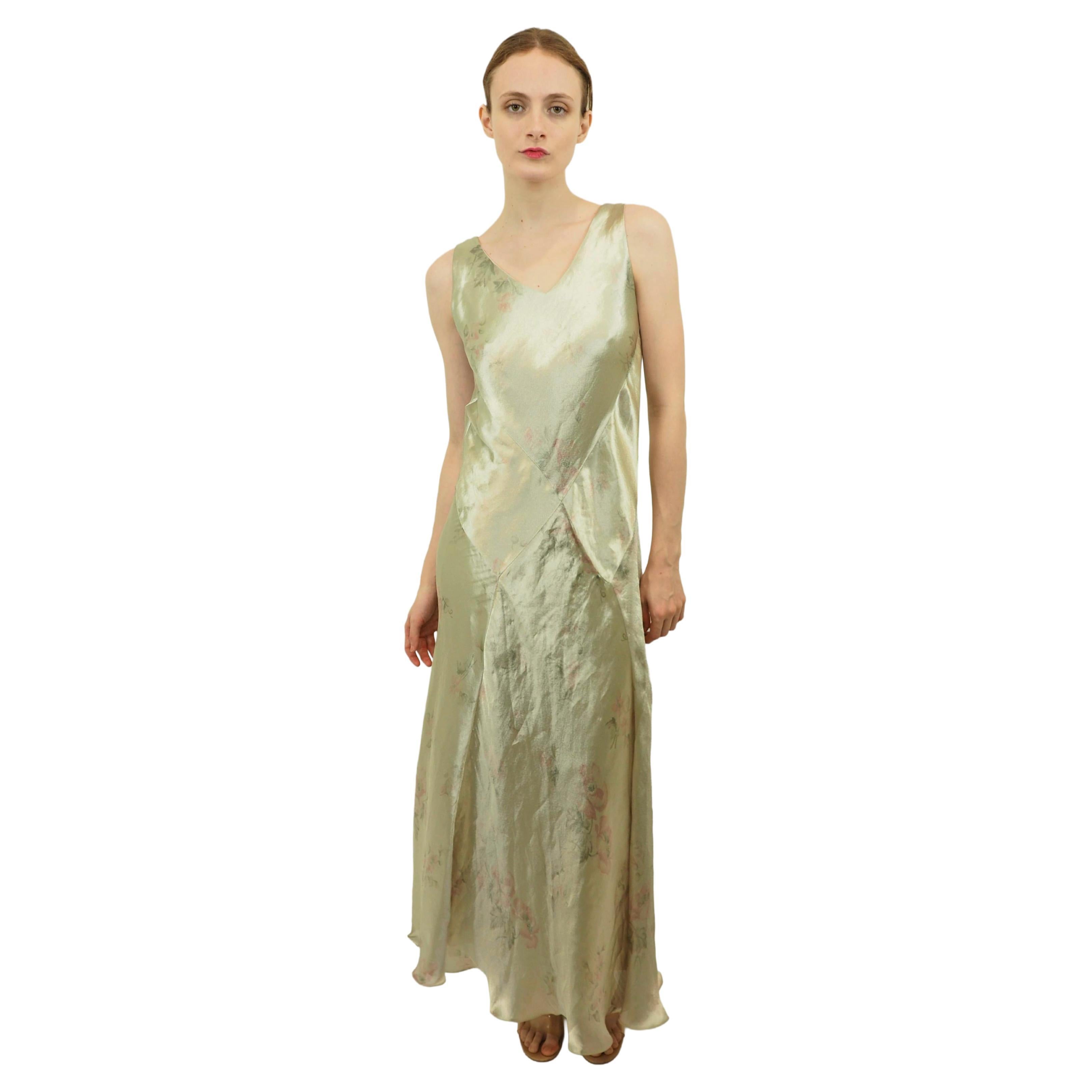 Ralph Lauren S/S 2012 Purple Label Bias Cut Silver 
Floral Print Dress For Sale