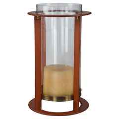 Ralph Lauren Saddle Leather Brass Hurricane Candle Holder Glass Lantern RL 21" (lanterne en verre)