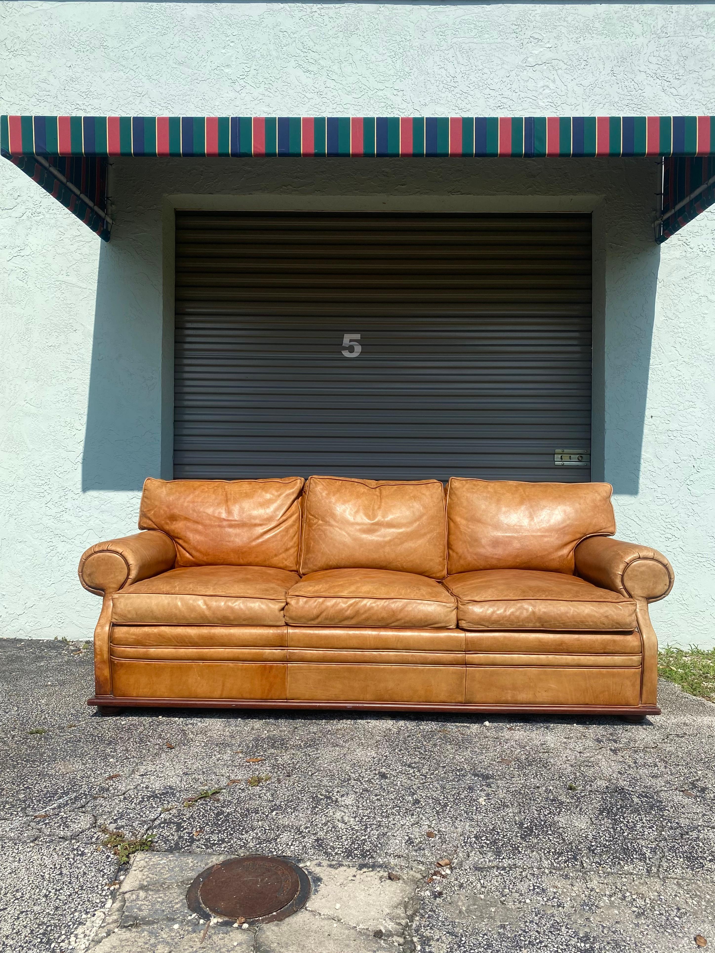 Modern Ralph Lauren Saddle Leather Floating Sofa