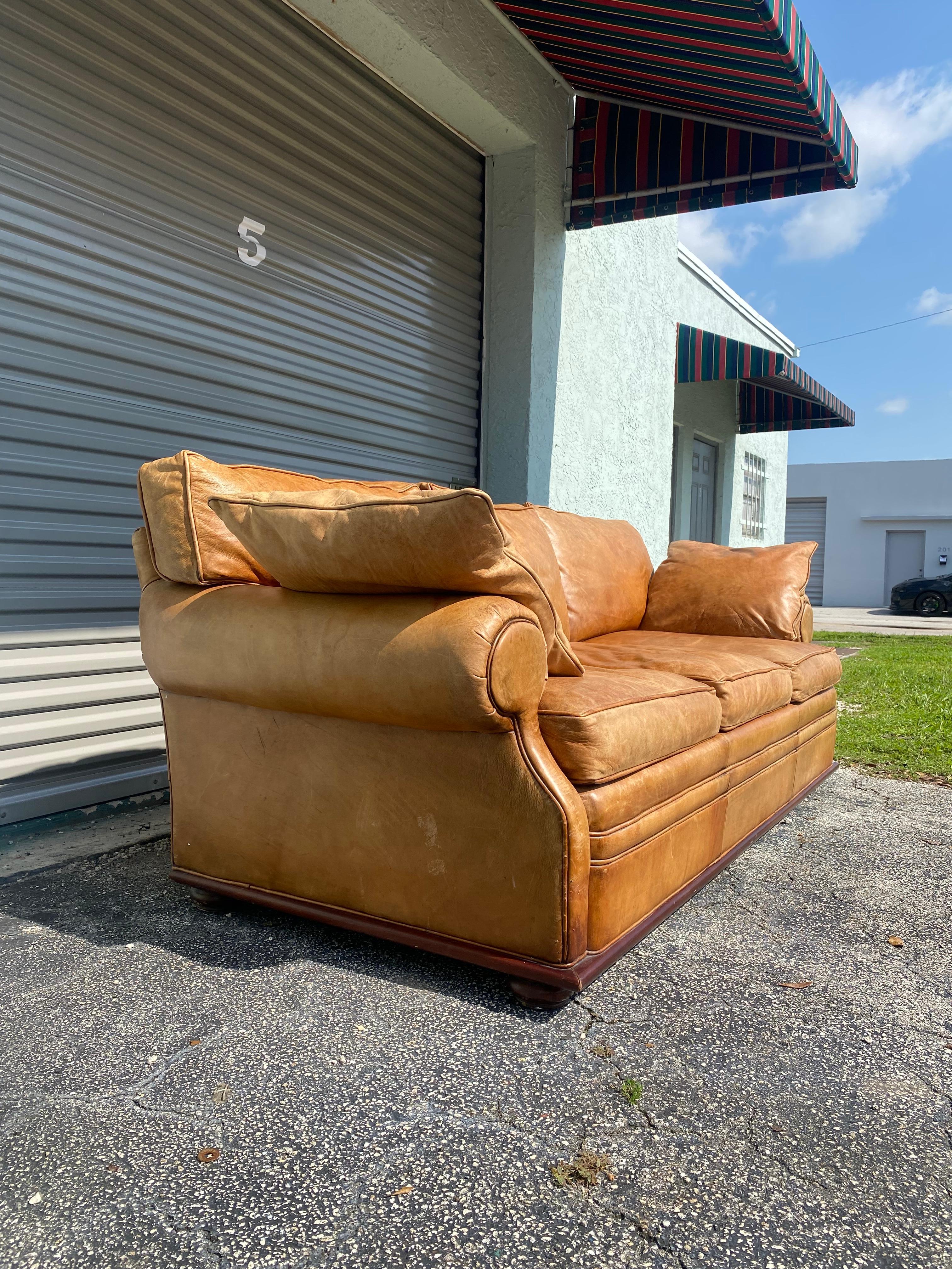 Ralph Lauren Saddle Leather Floating Sofa In Good Condition In Fort Lauderdale, FL