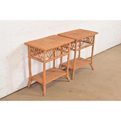 Ralph Lauren Safari Collection Organic Modern Woven Wicker Rattan Nightstands