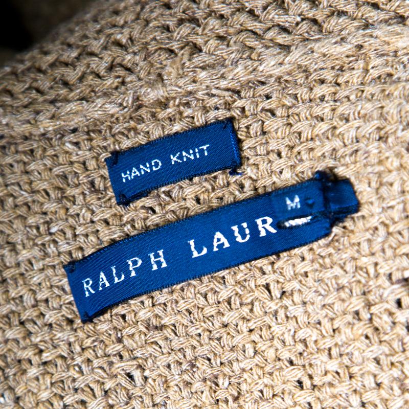 Ralph Lauren Sand Brown Hand Knit Cap Sleeve Wrap Cardigan M In Excellent Condition In Dubai, Al Qouz 2