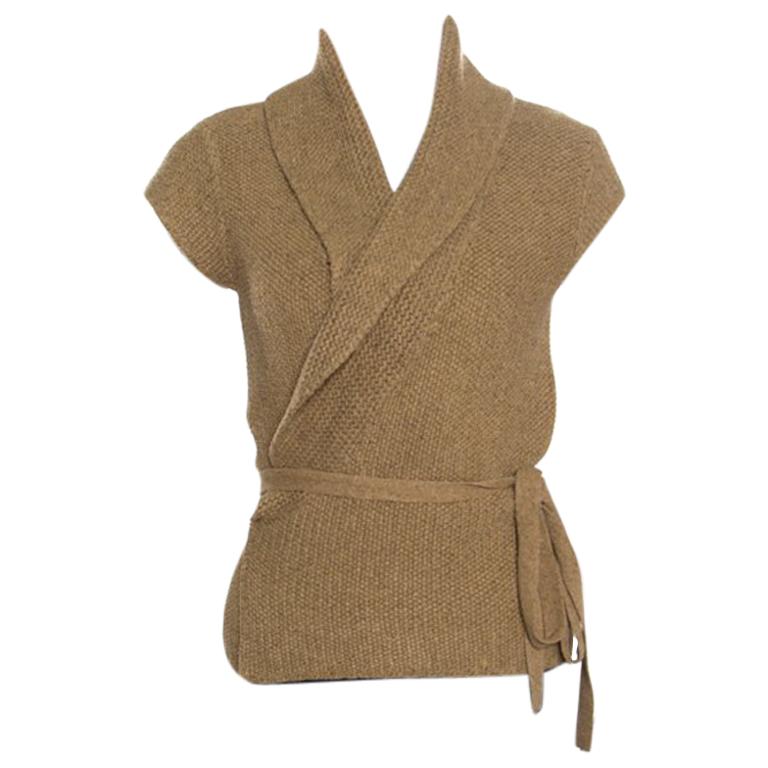 Ralph Lauren Sand Brown Hand Knit Cap Sleeve Wrap Cardigan M For Sale at  1stDibs