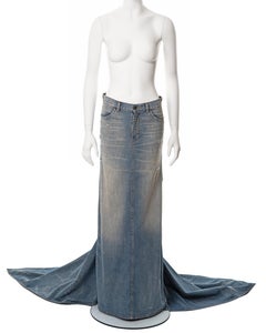 Ralph Lauren sandwashed denim maxi skirt with train, ss 2003
