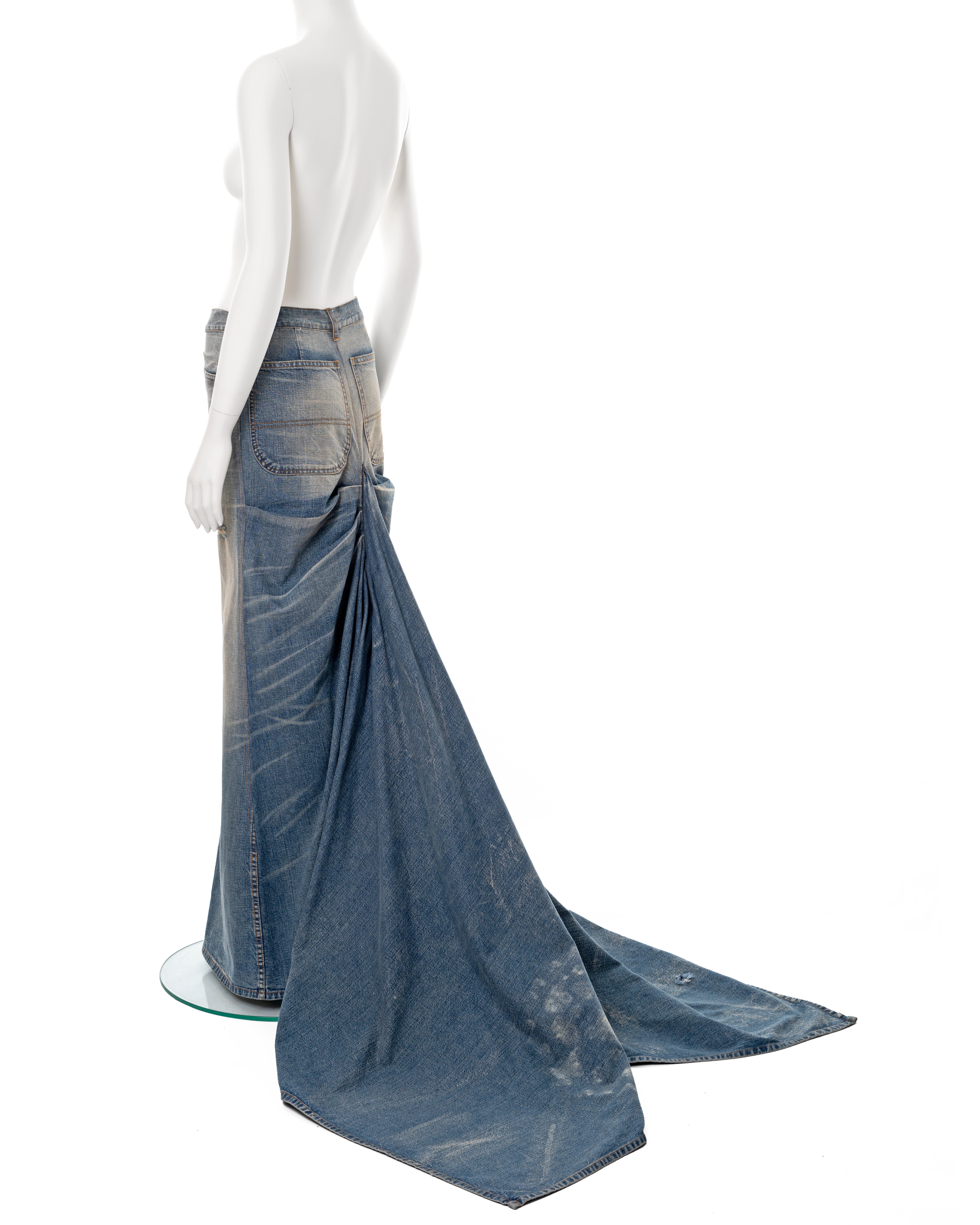 Women's Ralph Lauren sandwashed denim maxi skirt with train, ss 2003