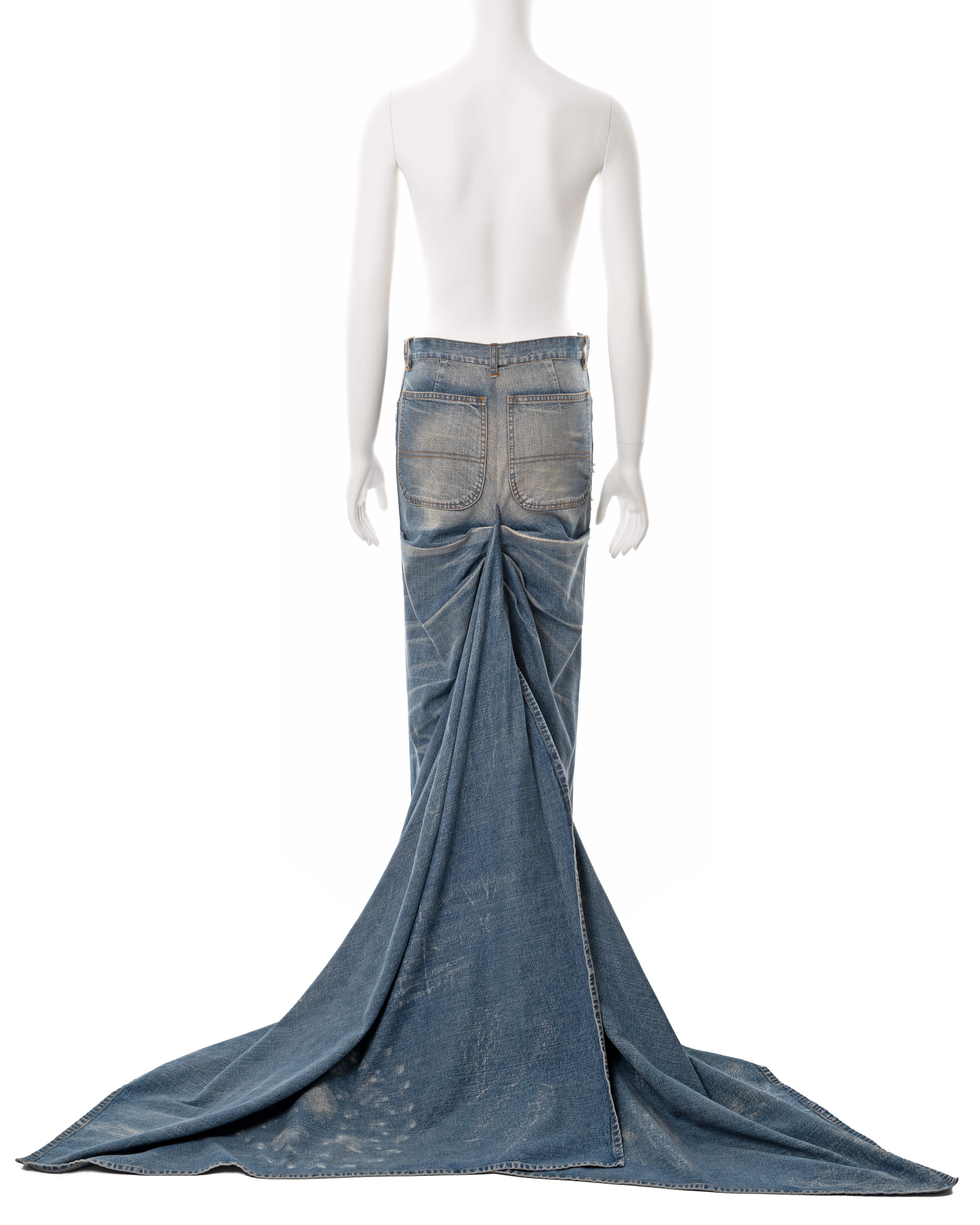 Ralph Lauren sandwashed denim maxi skirt with train, ss 2003 2