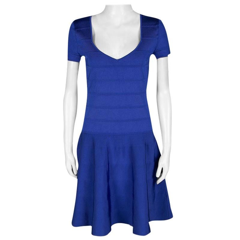 Ralph Lauren Sapphire Blue Short Sleeve Bandage Skater Dress L