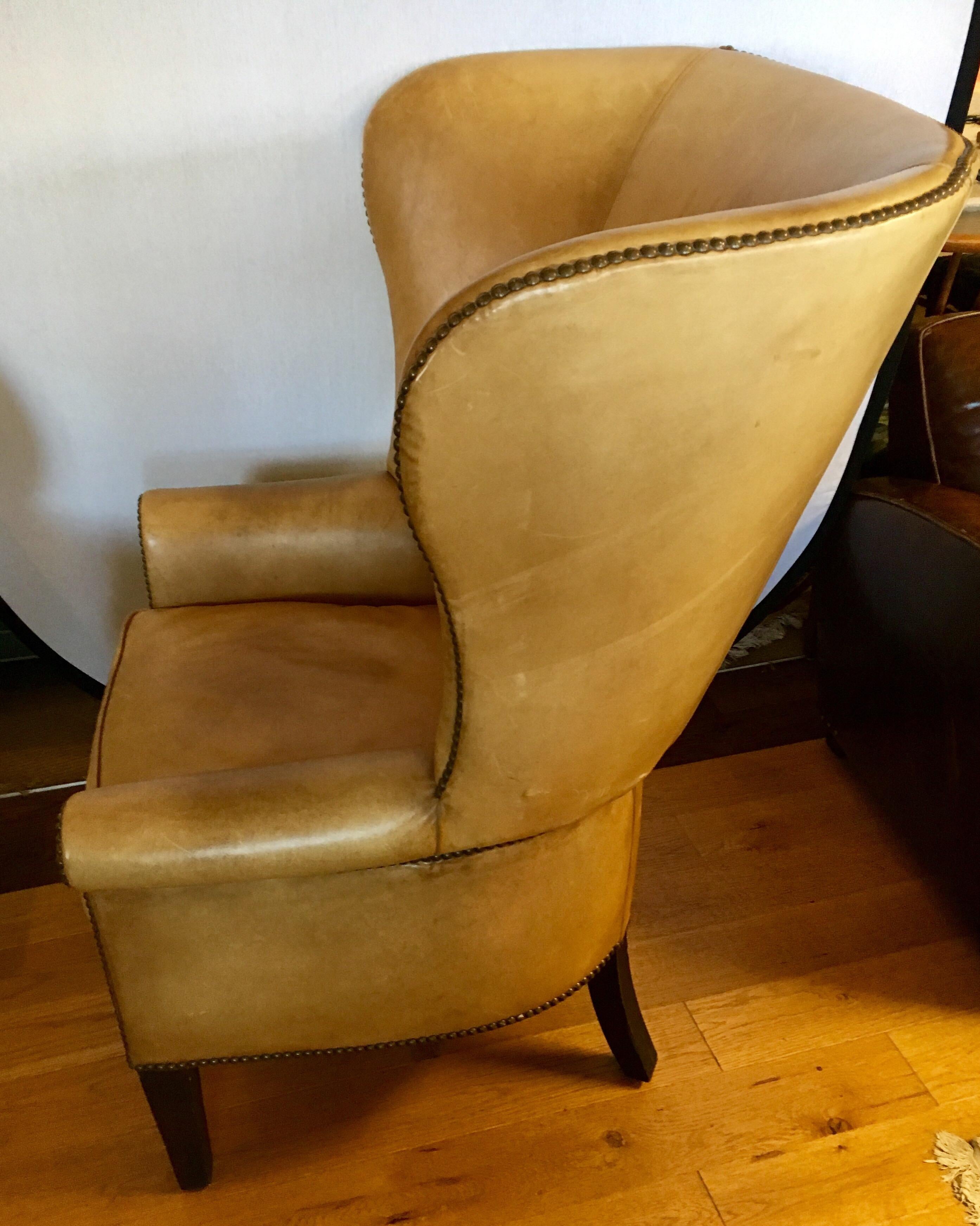 Ralph Lauren Signed Large Leather Nailhead Wingback Chair 6