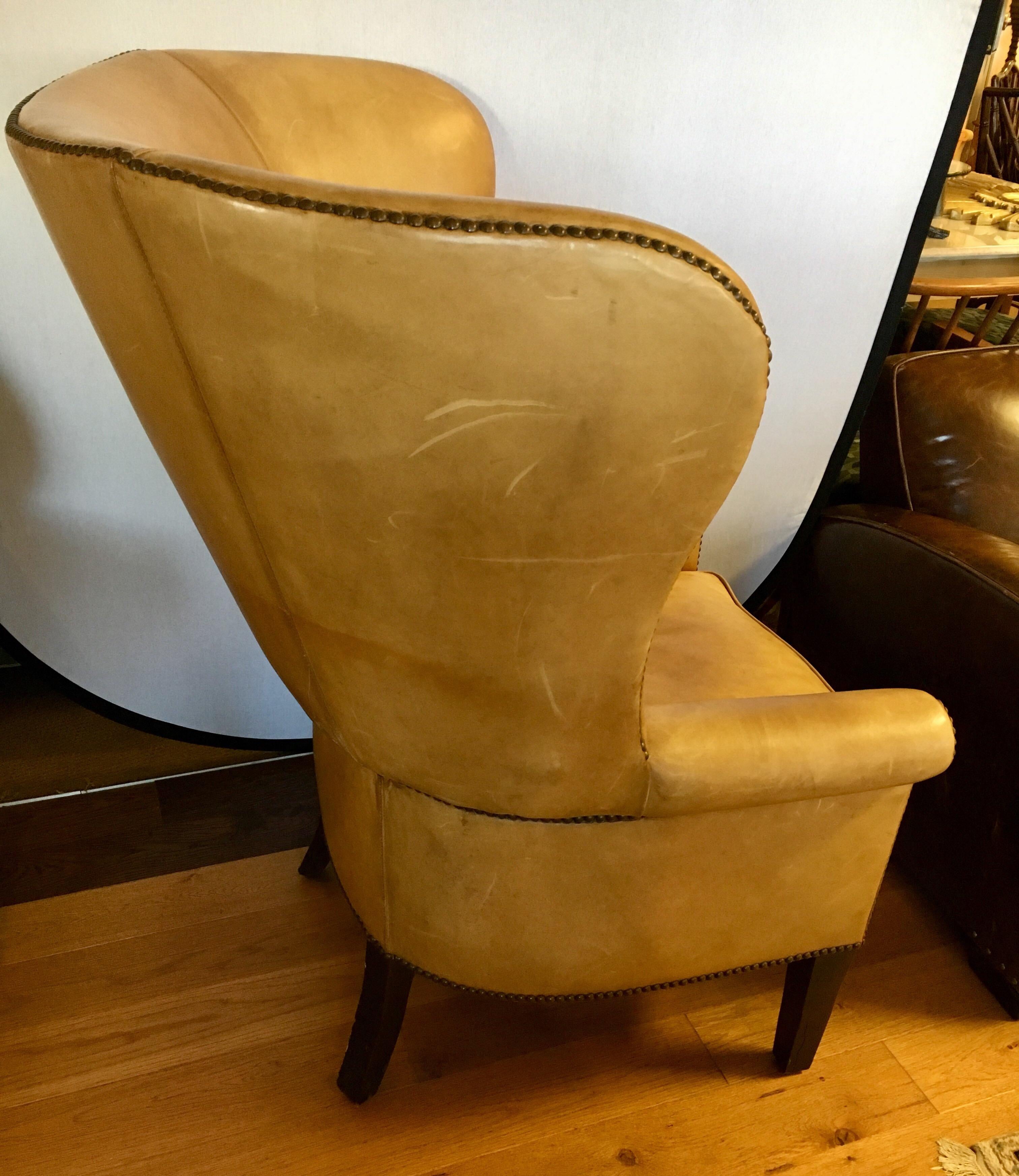 Ralph Lauren Signed Large Leather Nailhead Wingback Chair 8