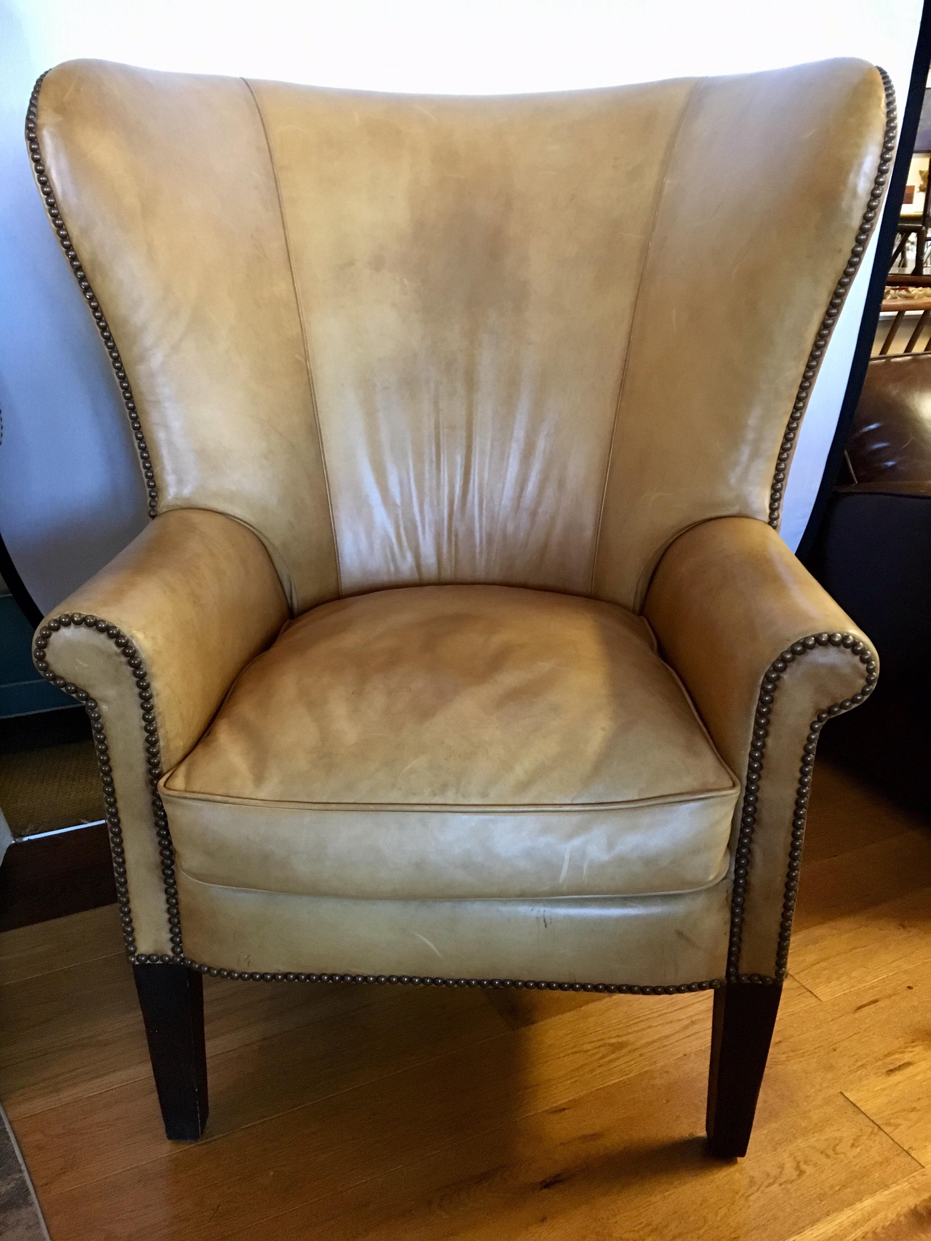 Ralph Lauren Signed Large Leather Nailhead Wingback Chair 11