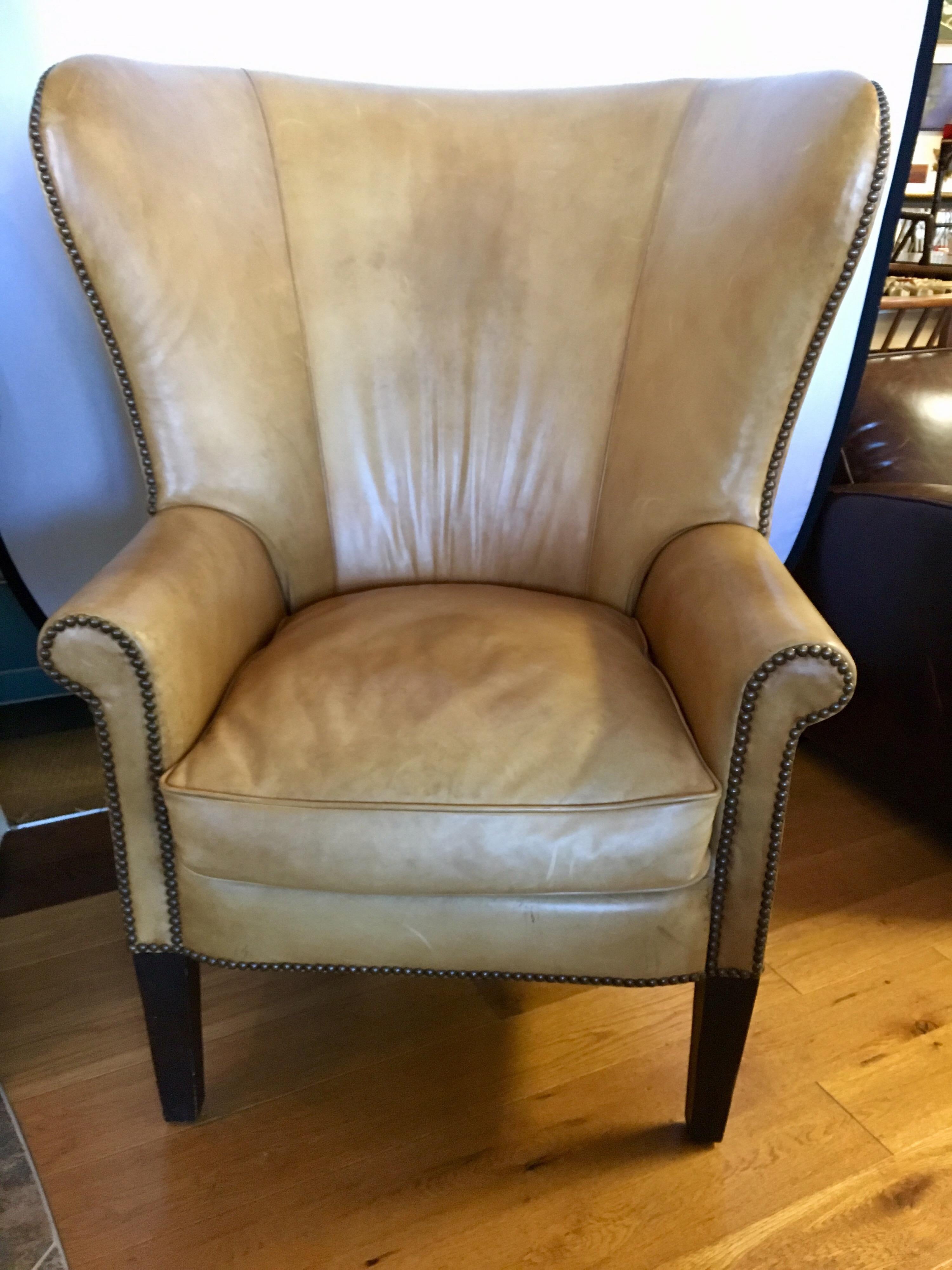 Ralph Lauren Signed Large Leather Nailhead Wingback Chair 12