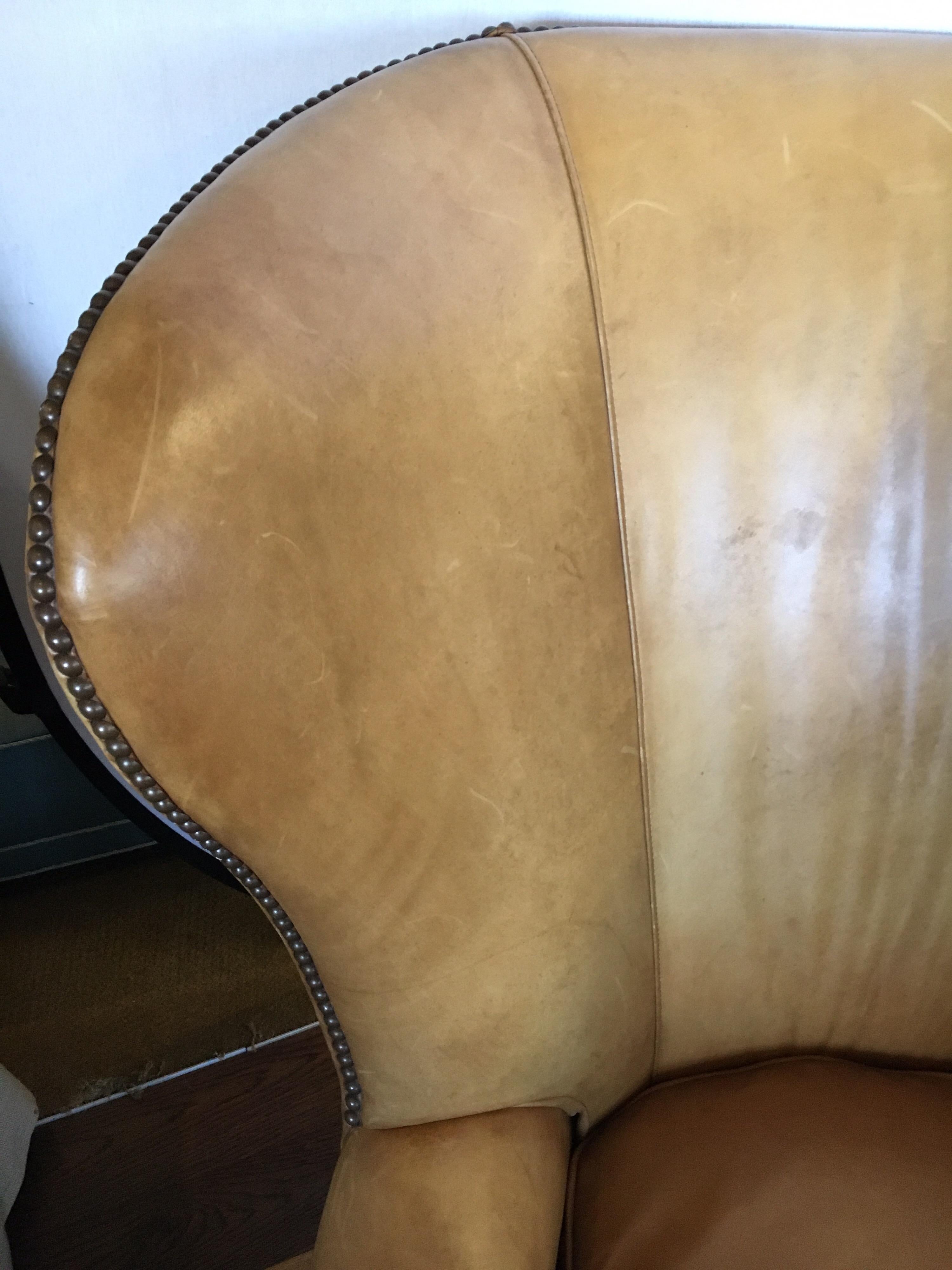 American Ralph Lauren Signed Large Leather Nailhead Wingback Chair