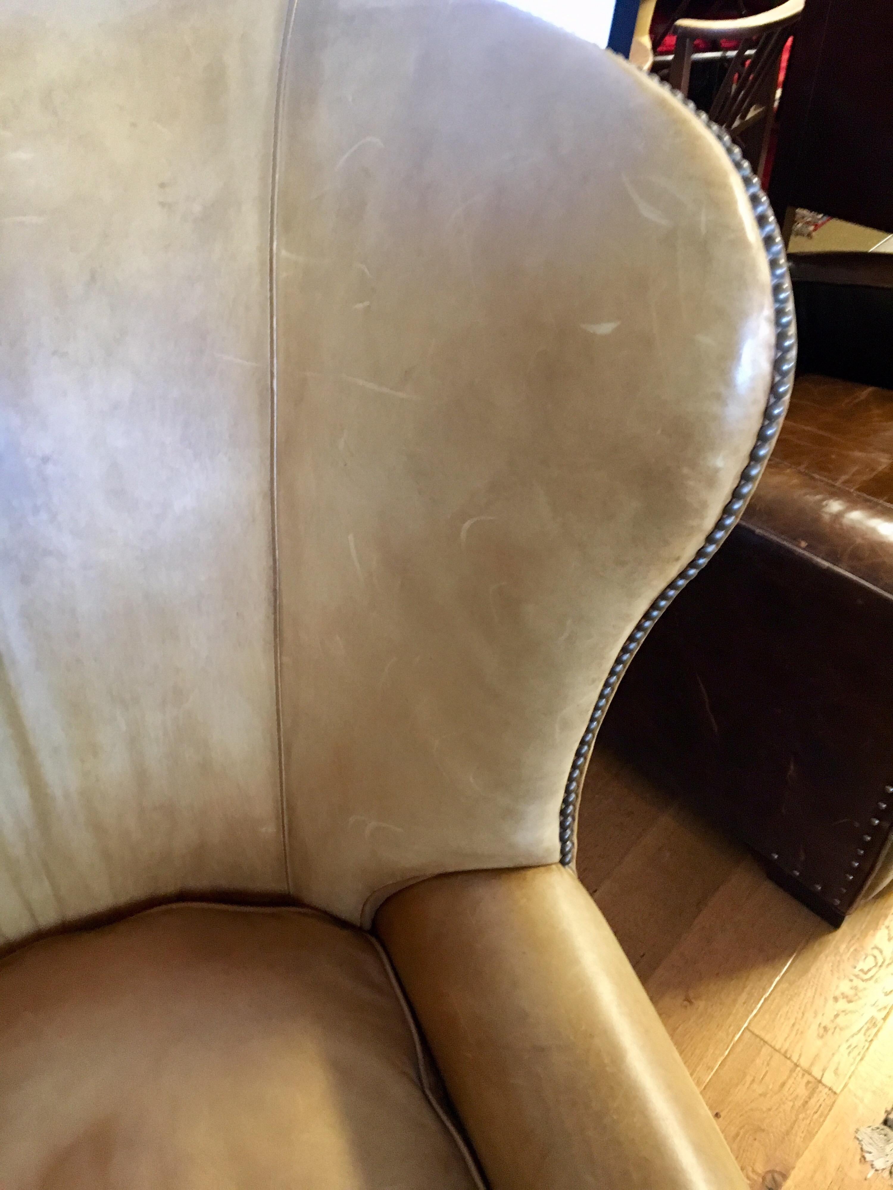 Late 20th Century Ralph Lauren Signed Large Leather Nailhead Wingback Chair