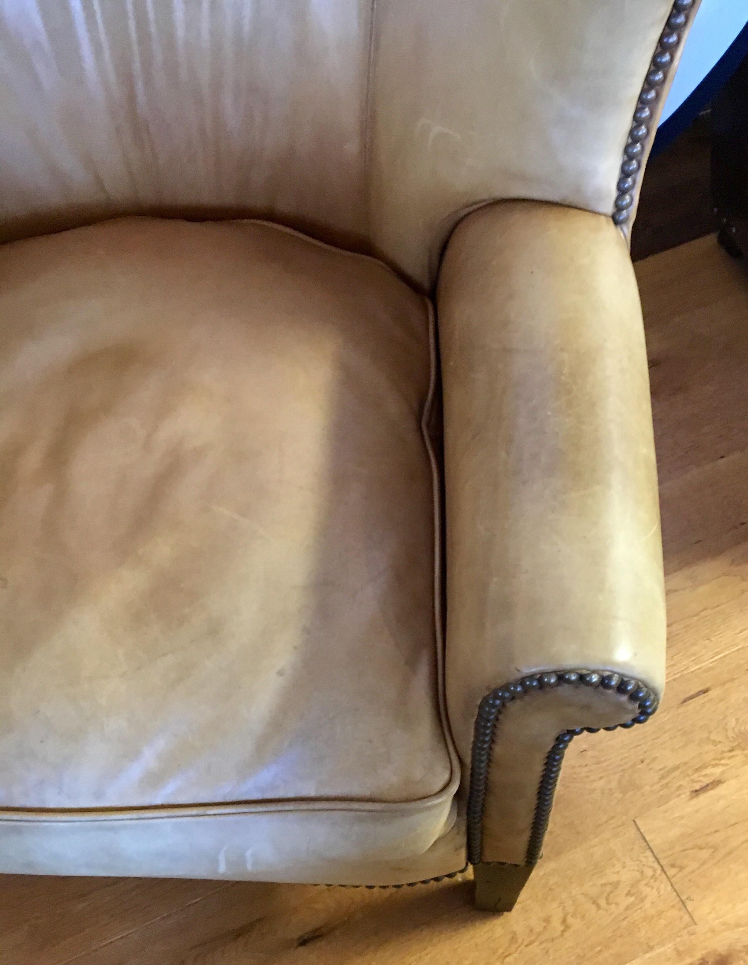 Ralph Lauren Signed Large Leather Nailhead Wingback Chair 1