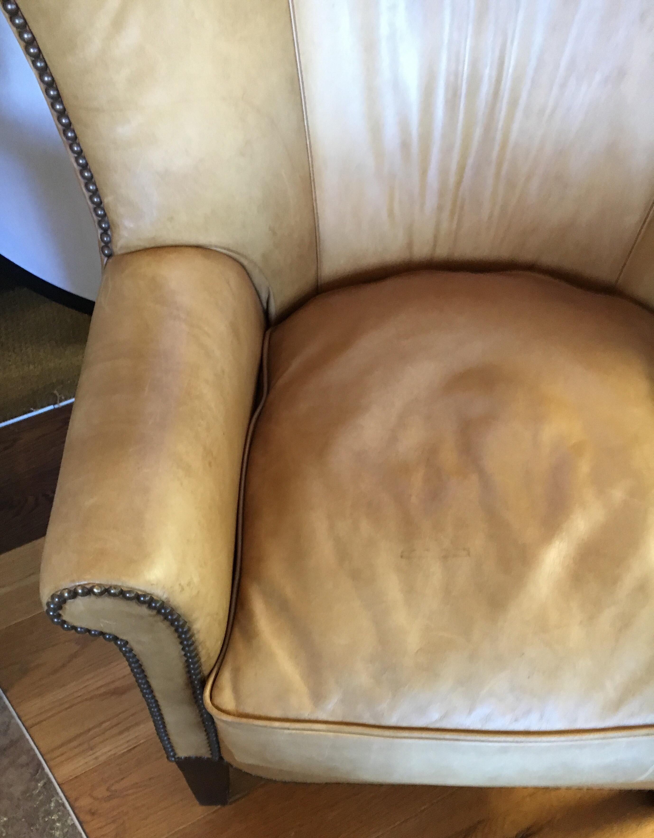 Ralph Lauren Signed Large Leather Nailhead Wingback Chair 2