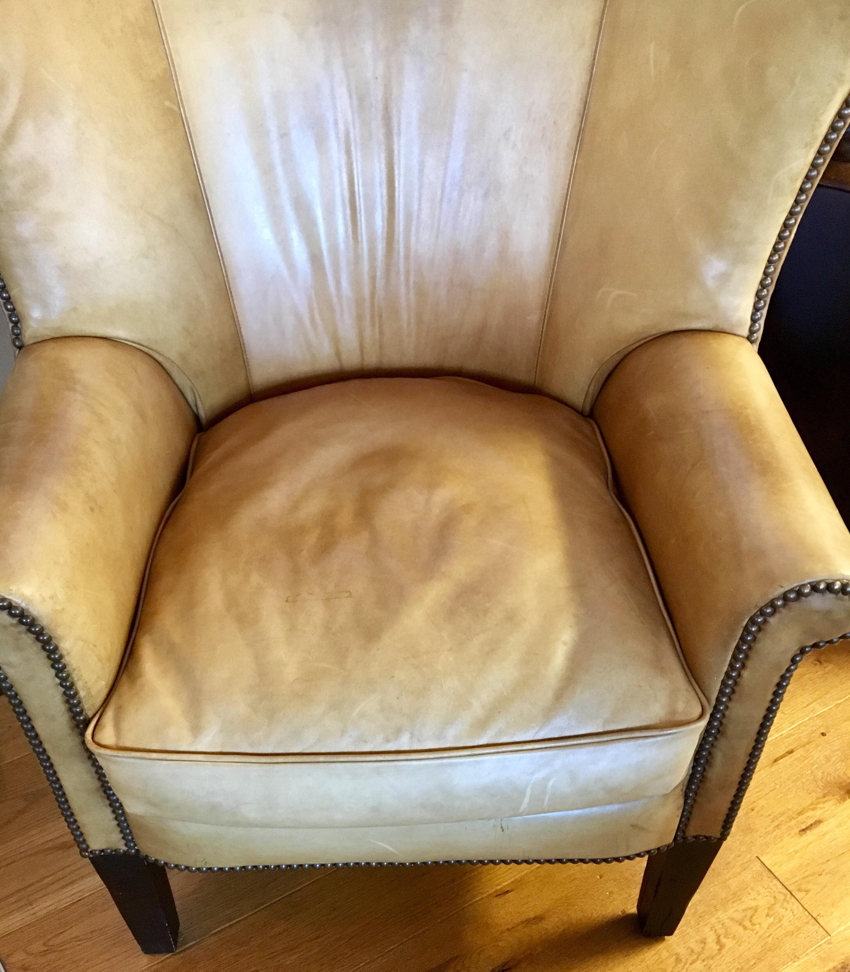 Ralph Lauren Signed Large Leather Nailhead Wingback Chair 3