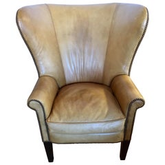 Ralph Lauren Signed Large Leather Nailhead Wingback Chair