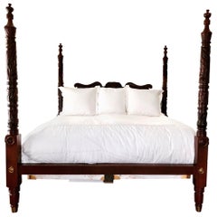 Ralph Lauren Signé Ornately Carved Mahogany Four Poster King Size Bed