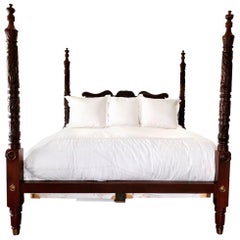 Ralph Lauren Signed Ornately Carved Mahogany Four Poster King Size Bed