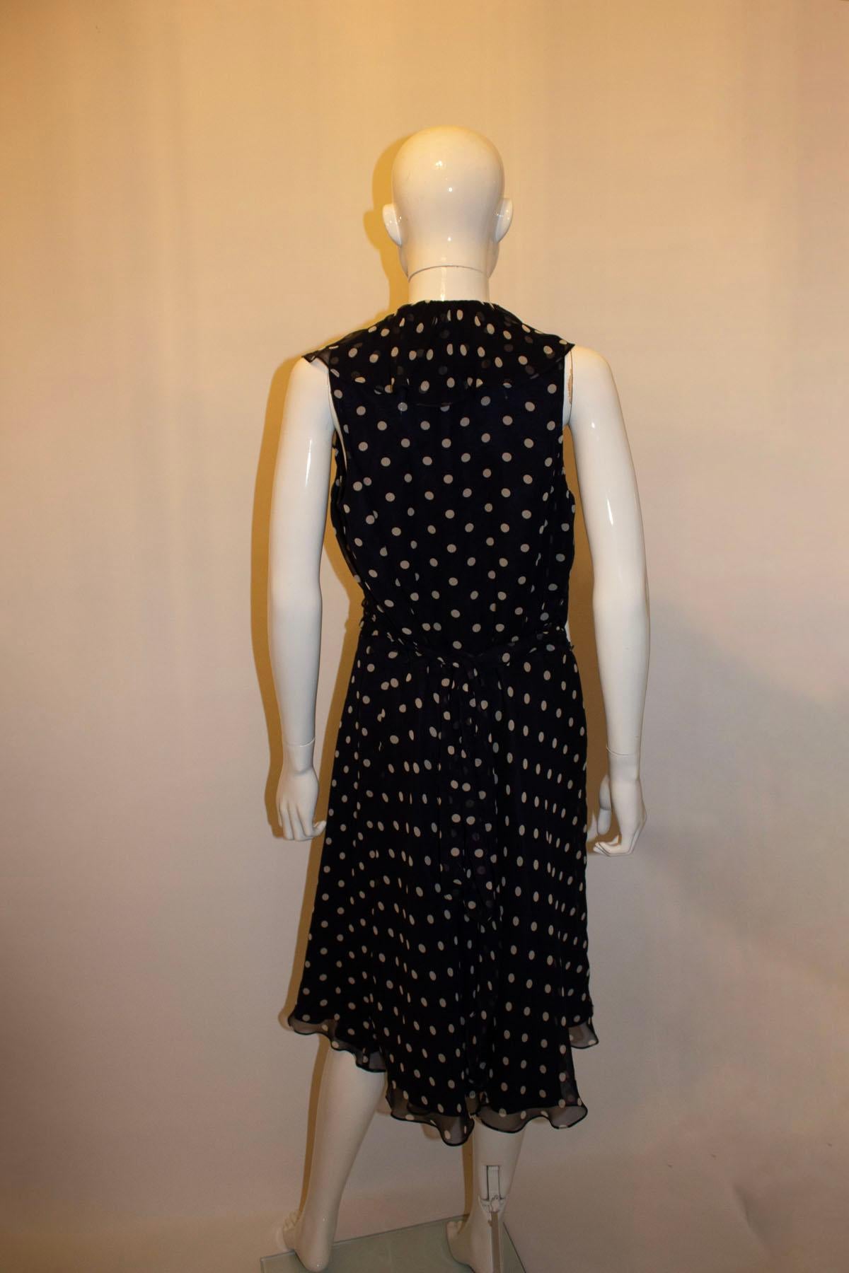Women's Ralph Lauren Silk  Blue and White Spot Dress For Sale