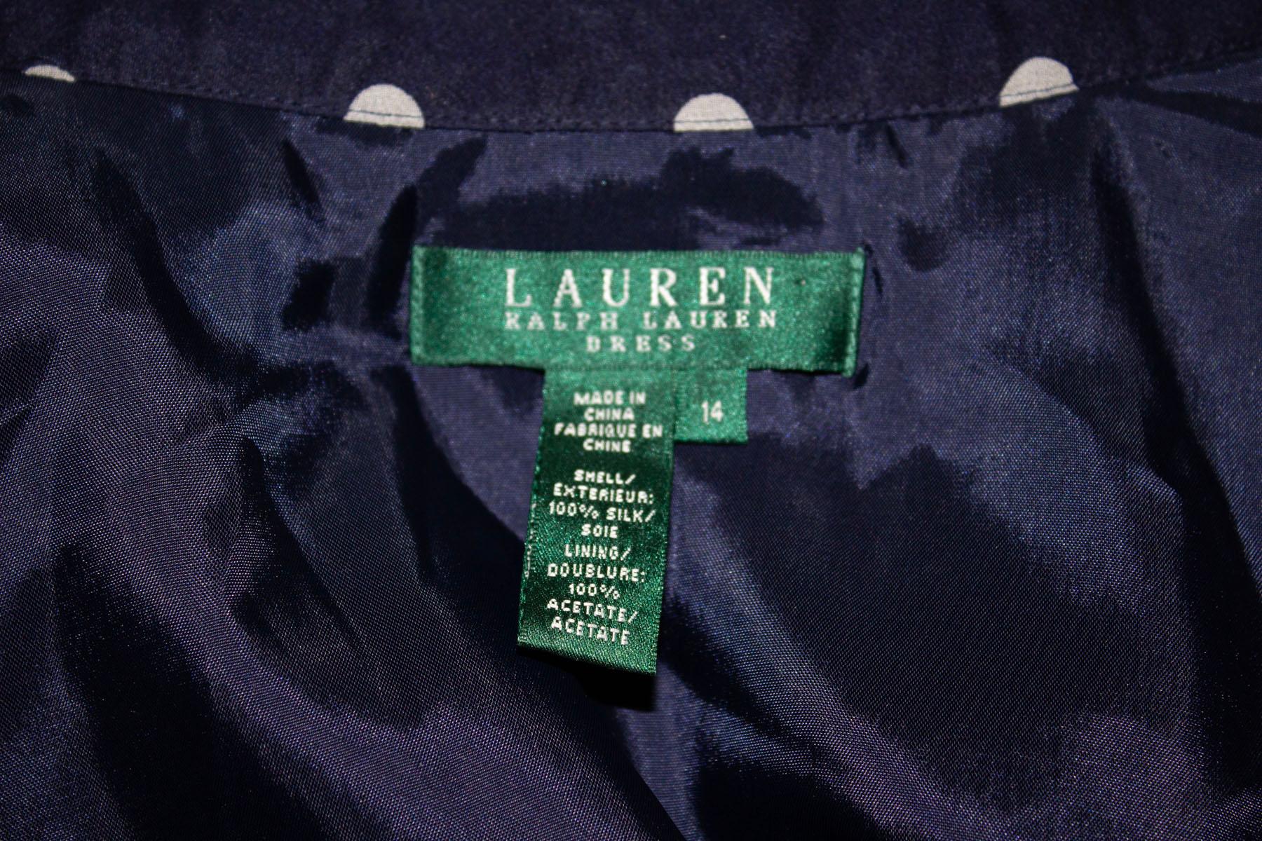 Ralph Lauren Silk  Blue and White Spot Dress For Sale 1