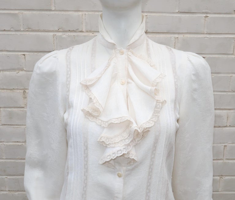 Ralph Lauren Silk and Cotton Jacquard Ruffled Lace Blouse, 1970's at ...