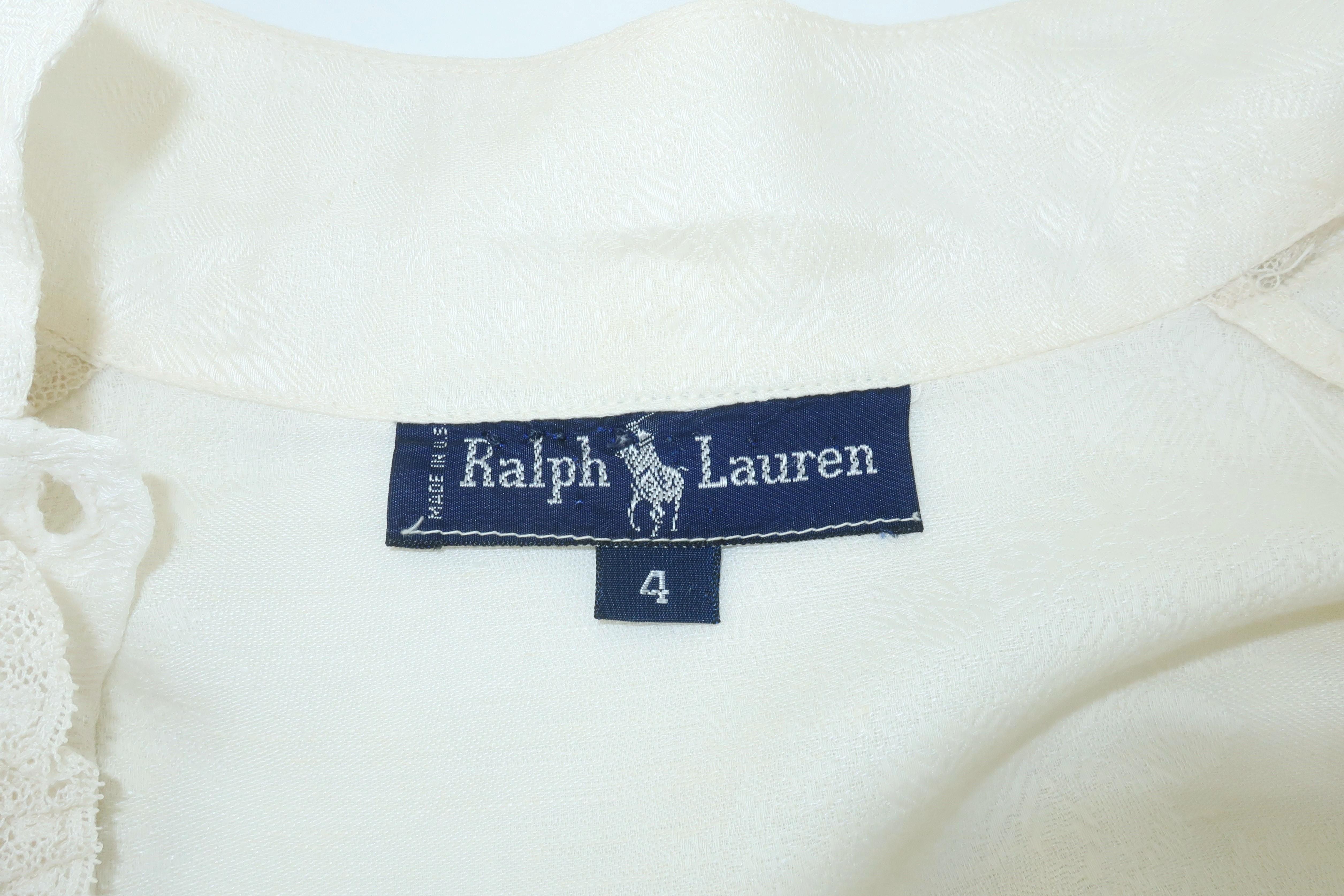 Ralph Lauren Silk & Cotton Jacquard Ruffled Lace Blouse, 1970's 1